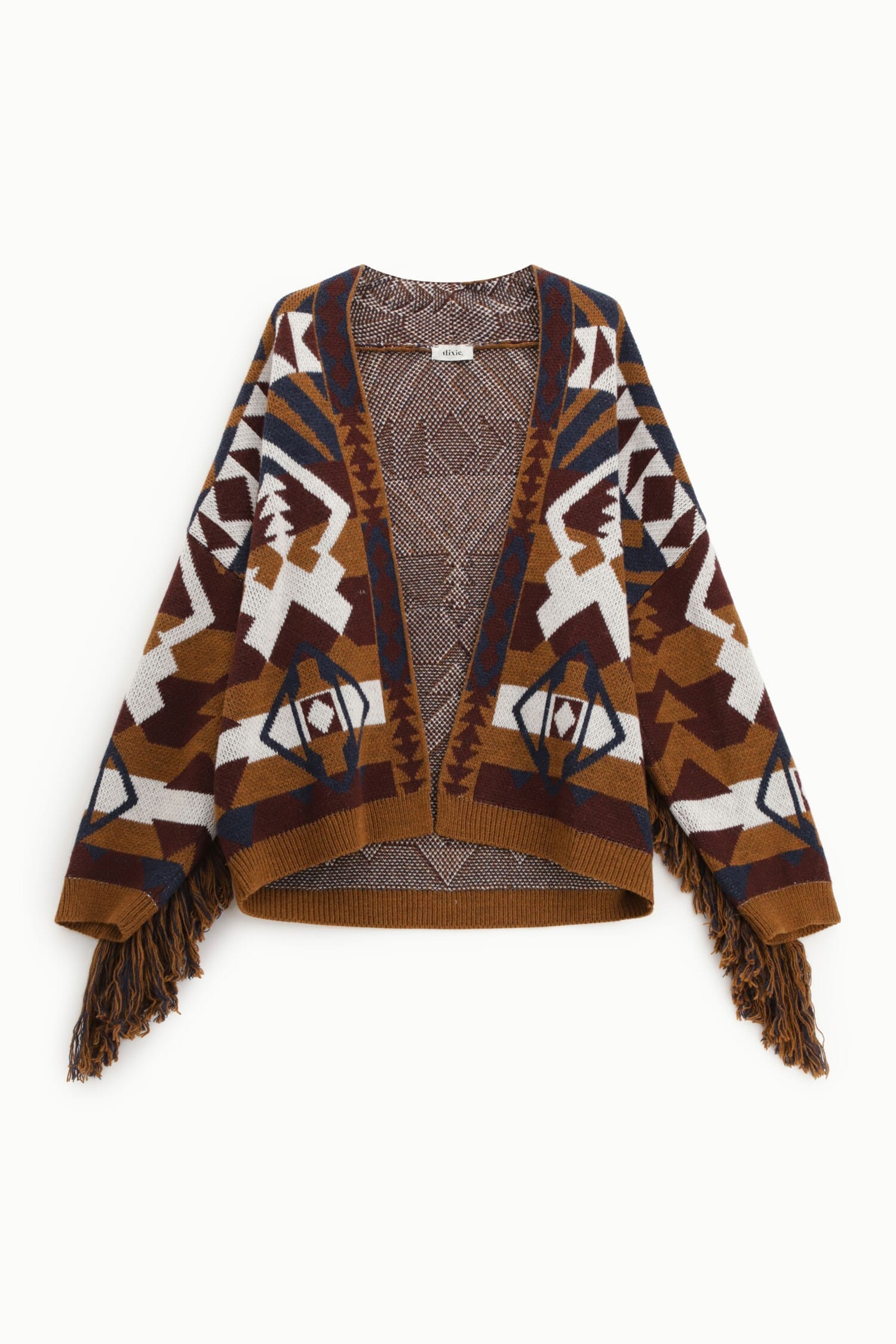 Jacquard Coat With Fringes And Geometric Pattern Dixie