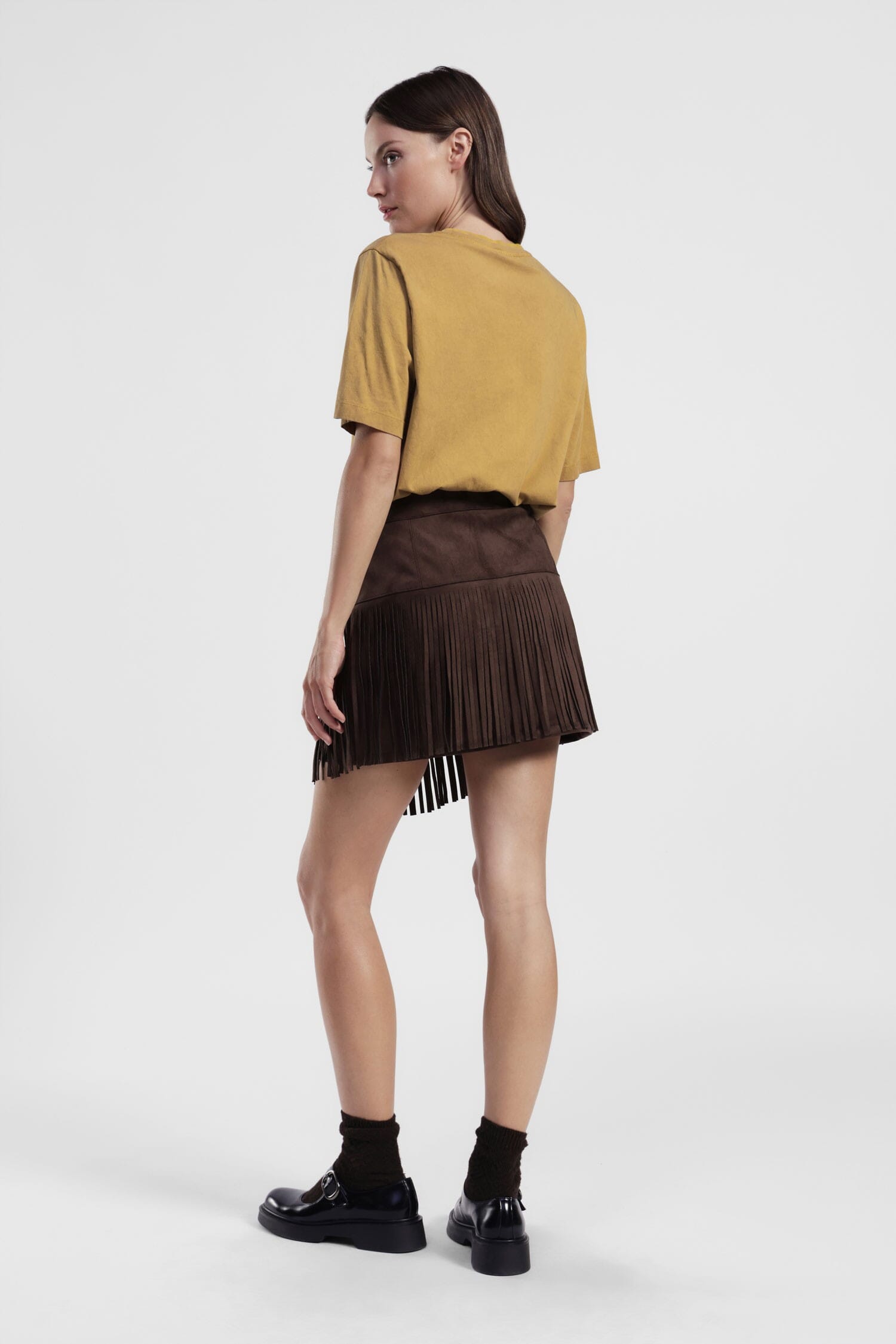 Jupe courte à franges et coupe en V Dixie