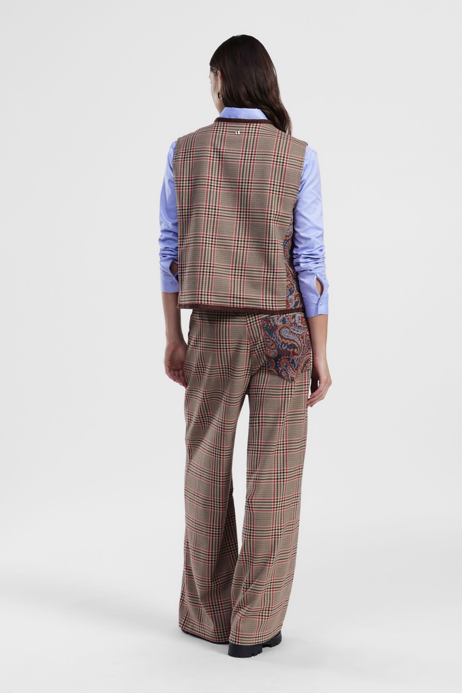 Pantaloni Palazzo A Quadri Con Vita Arricciata Dixie