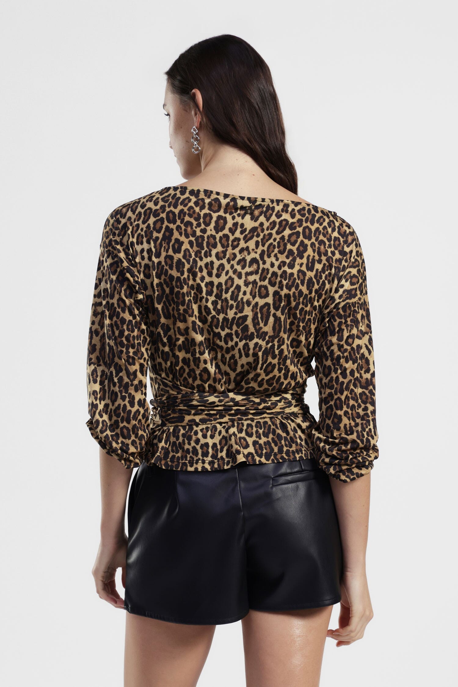 Top avec manches longues et ceinture à nœud imprimé animal Dixie