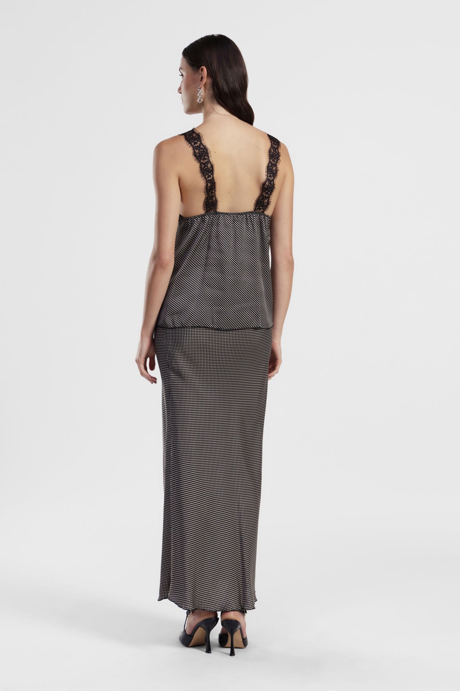 Dixie Houndstooth Micro Pattern Flared Midi Skirt (jupe midi évasée)