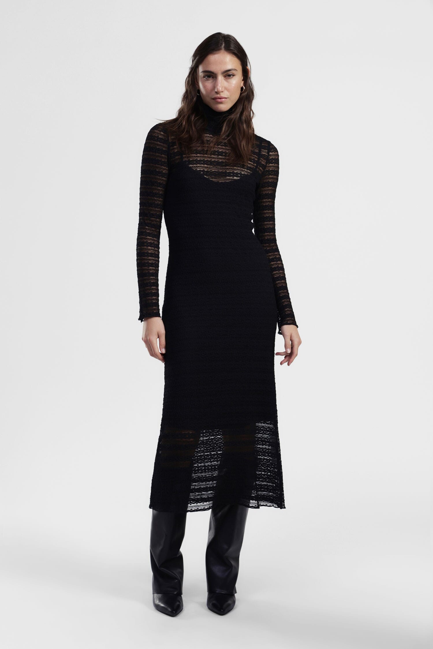 Robe longue transparente rayée à manches longues Dixie