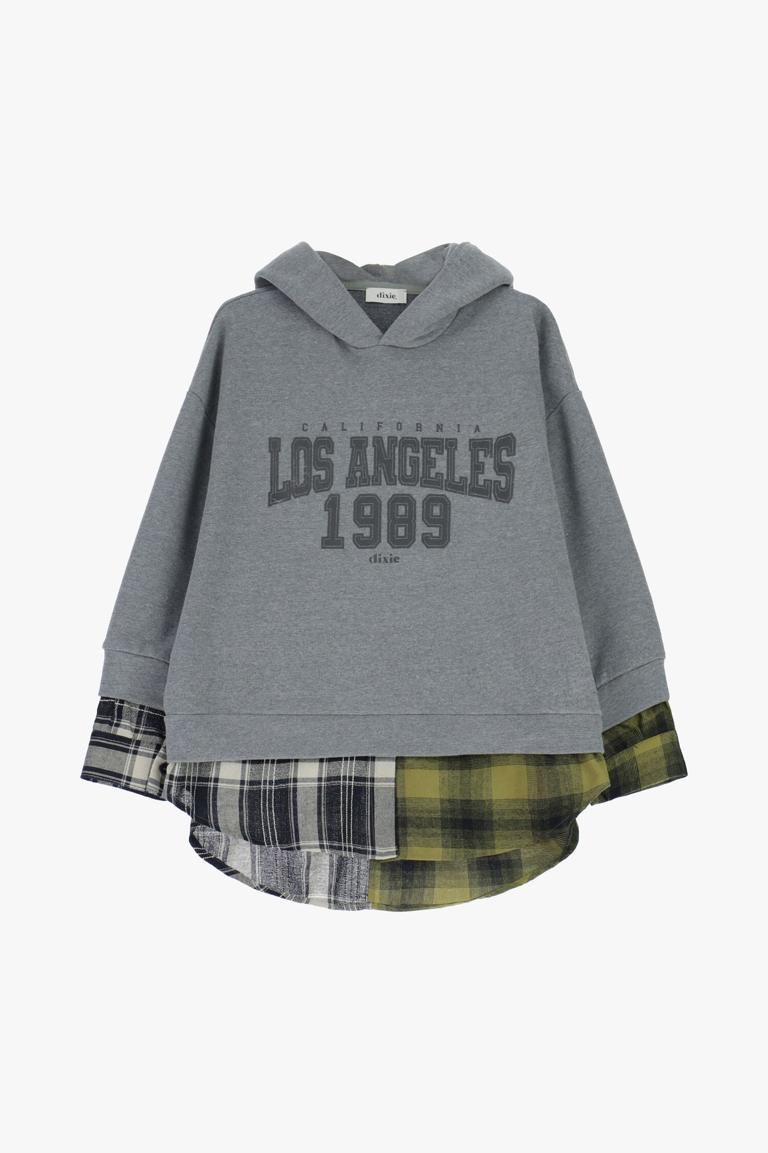 Sweatshirt With Front Print Hoodie And Checked Bottom Dixie