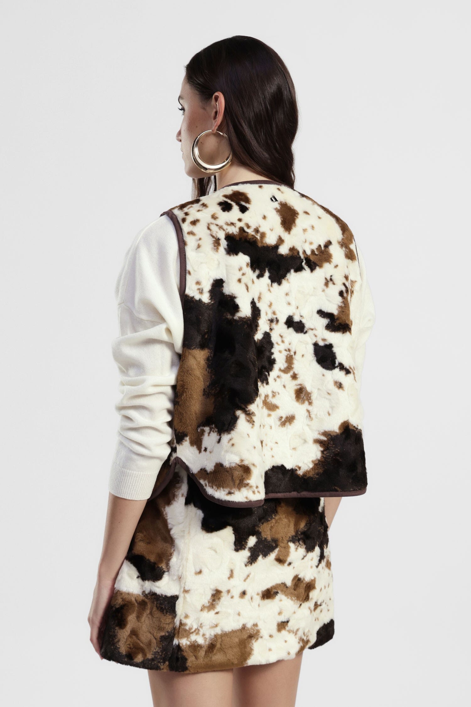 Sleeveless Fur Print Vest With Dixie Pockets