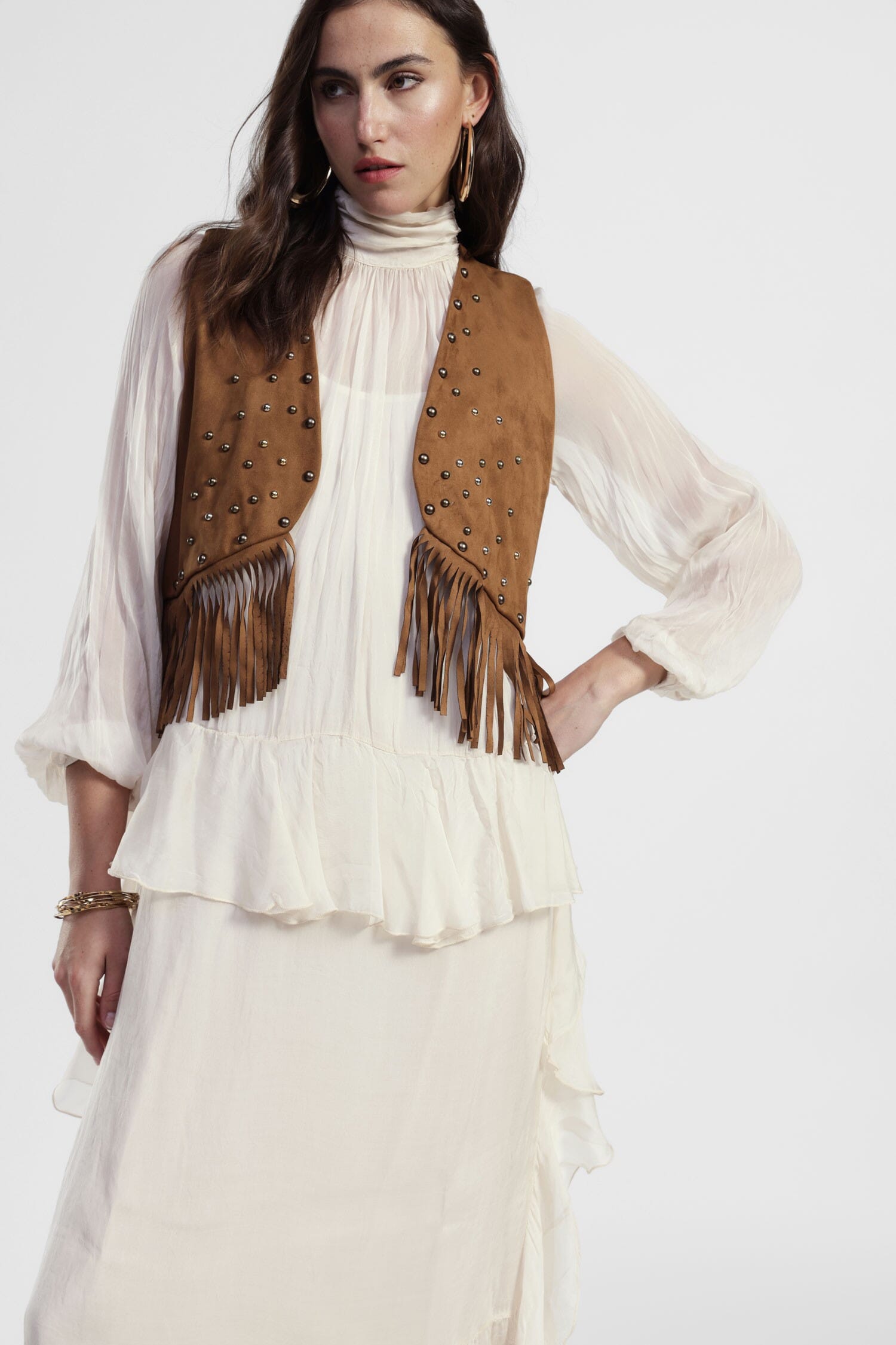 Gilet Con Frange Lunghe E Borchie Decorative Dixie