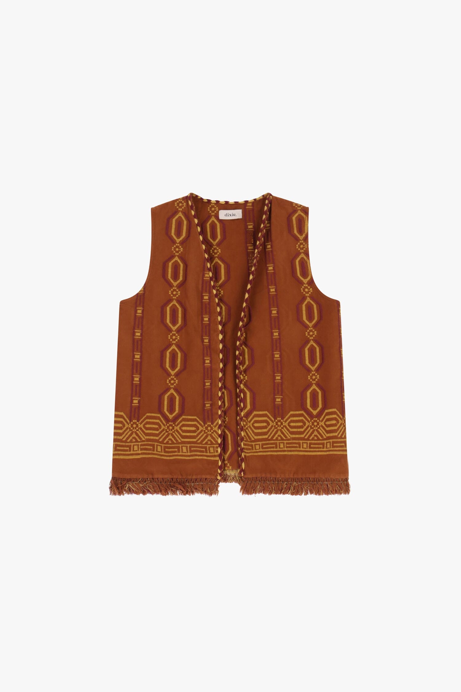 Gilet Fantasia Geometrica Con Frange Sul Fondo Dixie