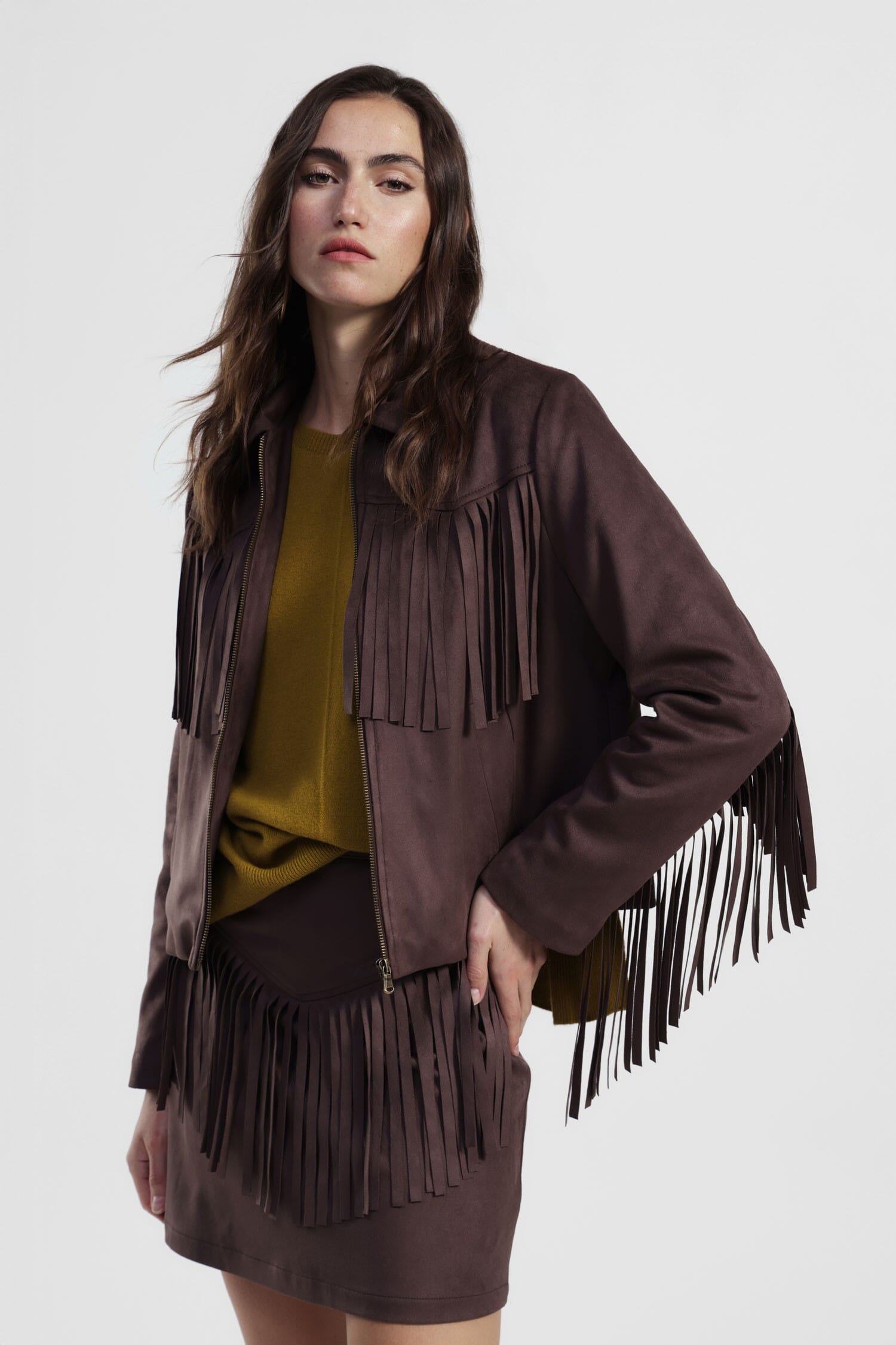 Blazer Corto Con Frange E Zip Frontale Dixie