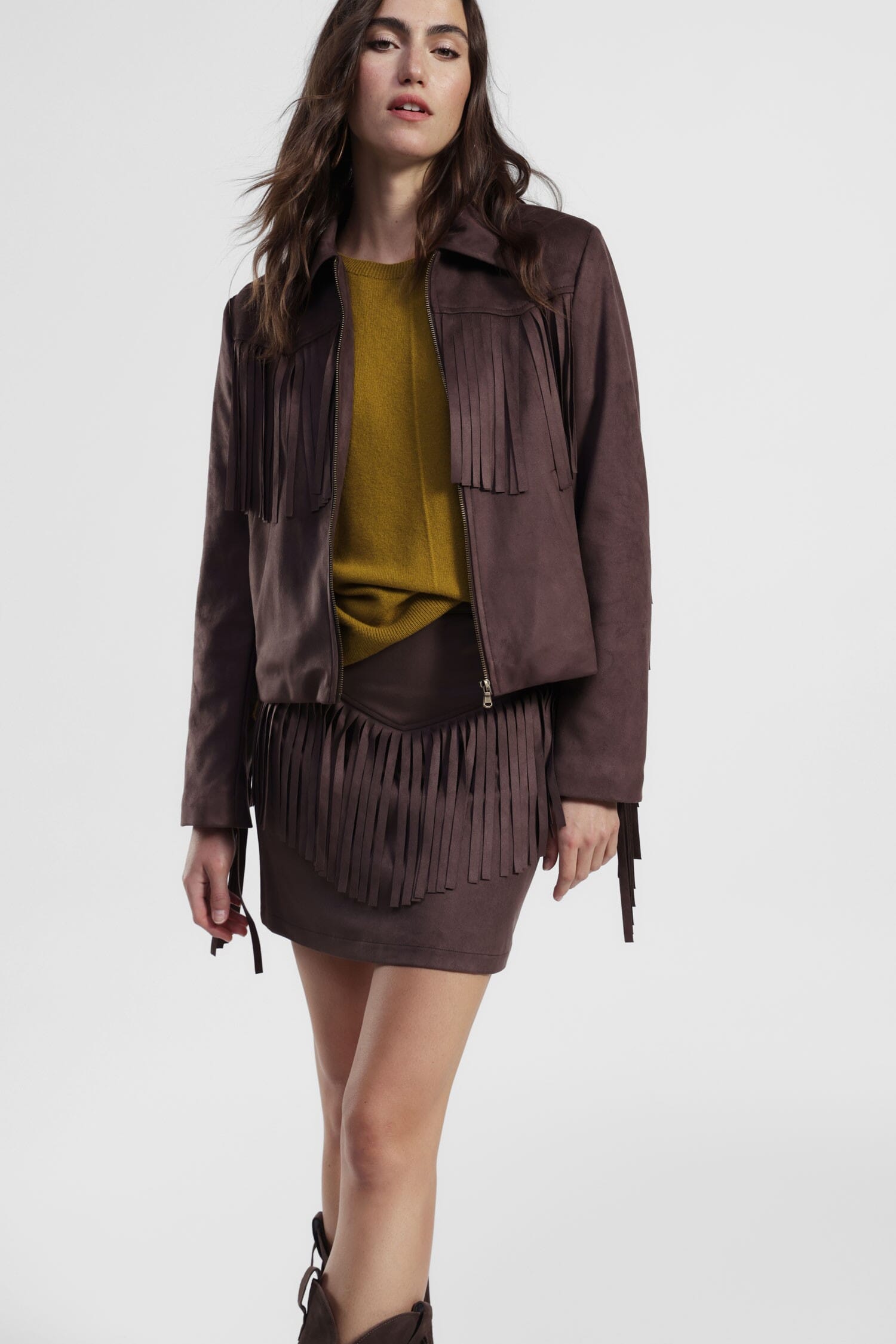 Blazer Corto Con Frange E Zip Frontale Dixie