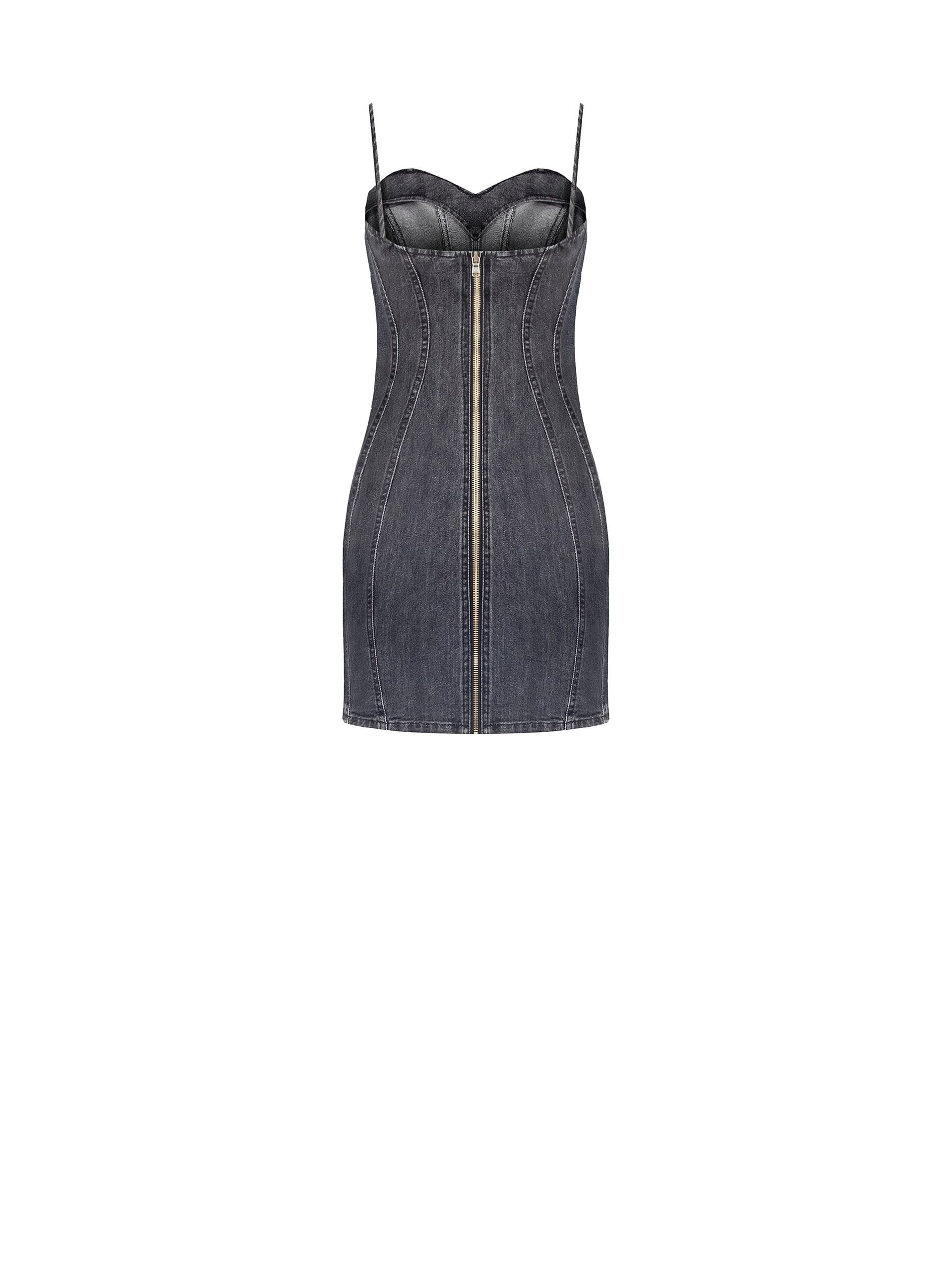 Abito Corto A Tubino In Denim Ricoperto Di Strass Rinascimento