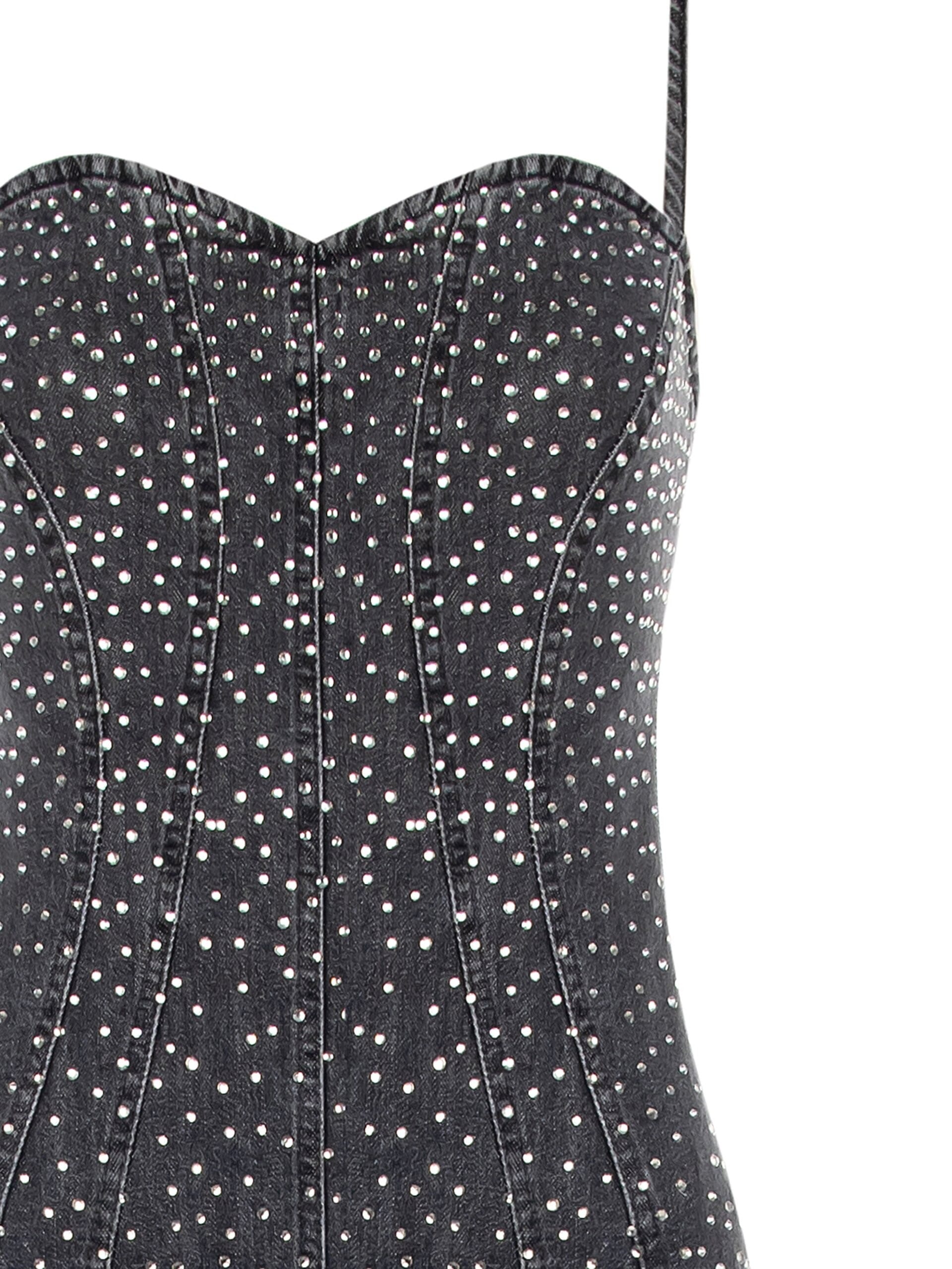 Abito Corto A Tubino In Denim Ricoperto Di Strass Rinascimento