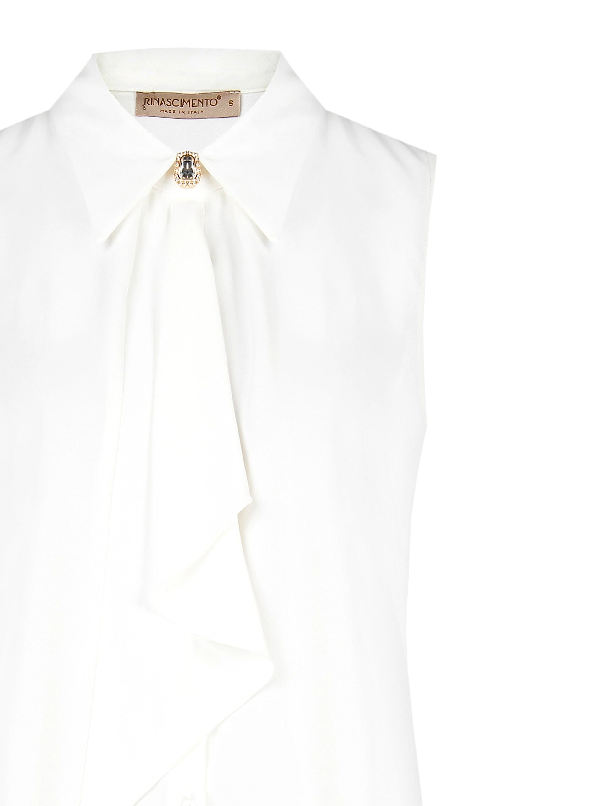 Camicia Smanicata Ampia E Fluida In Raso Opaco Con Bottone Gioiello Rinascimento