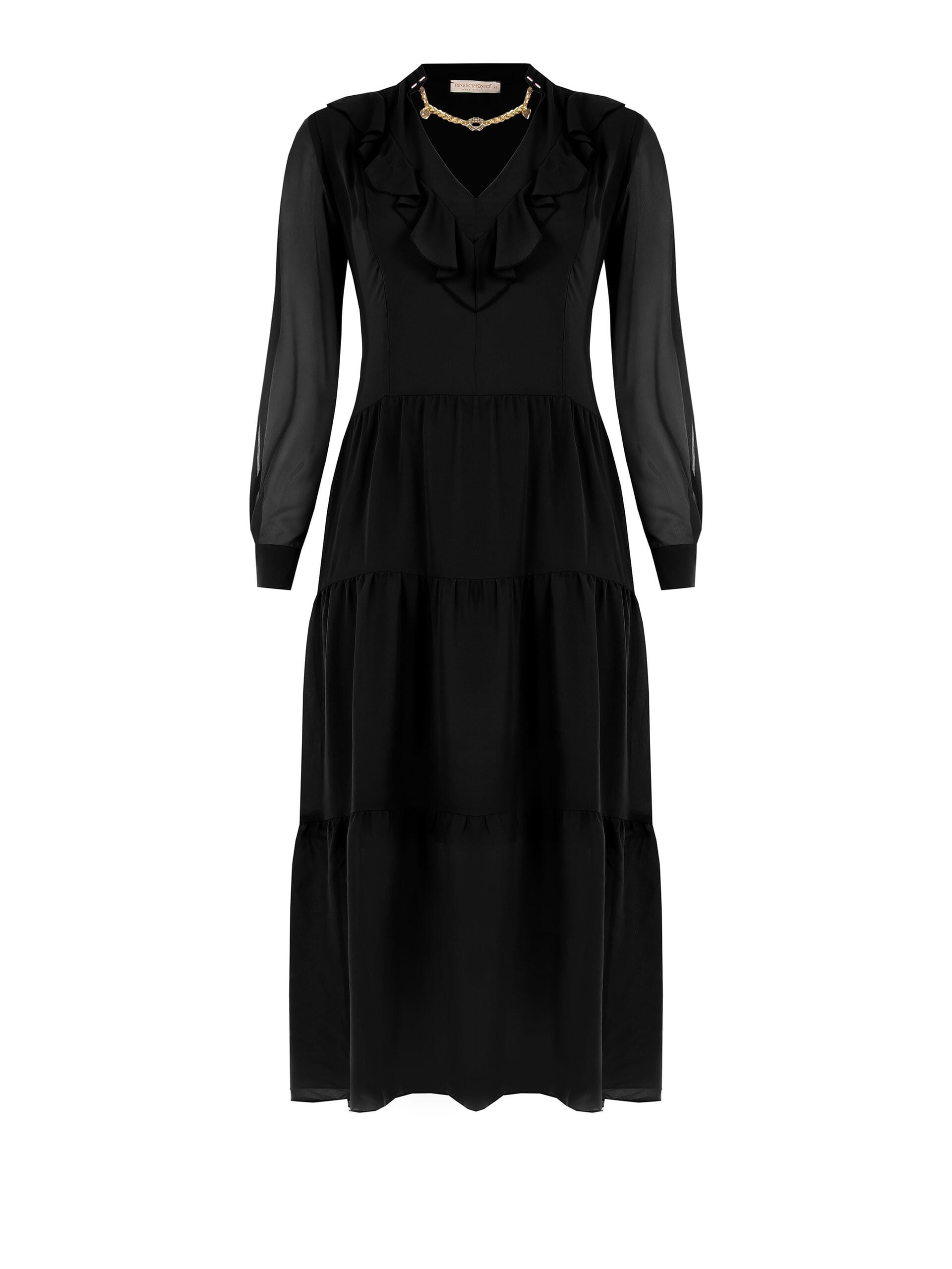 Abito Lungo Curvy A Balze In Georgette Con Catena E Ciondoli Rinascimento Curvy