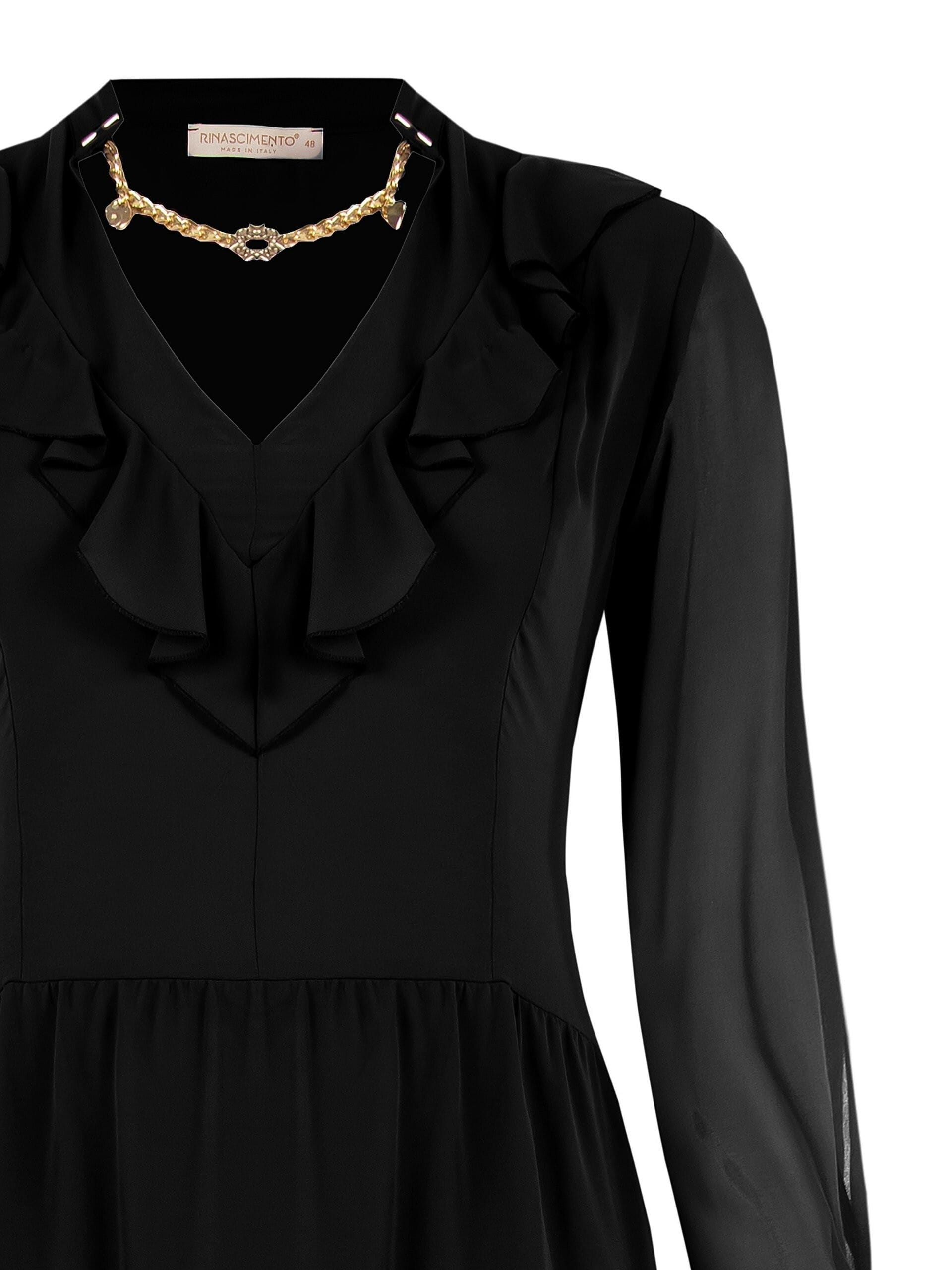 Abito Lungo Curvy A Balze In Georgette Con Catena E Ciondoli Rinascimento Curvy