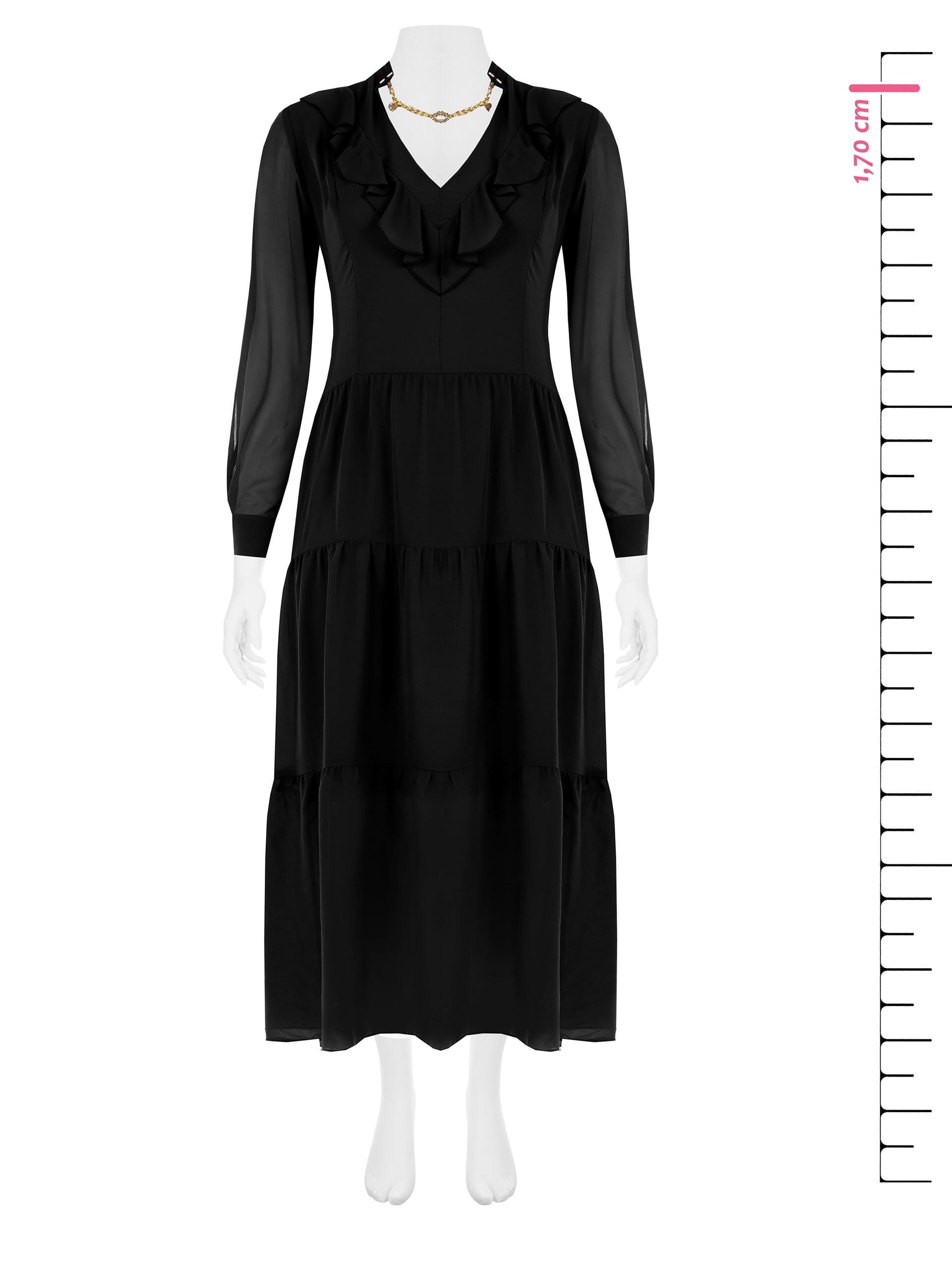 Abito Lungo Curvy A Balze In Georgette Con Catena E Ciondoli Rinascimento Curvy