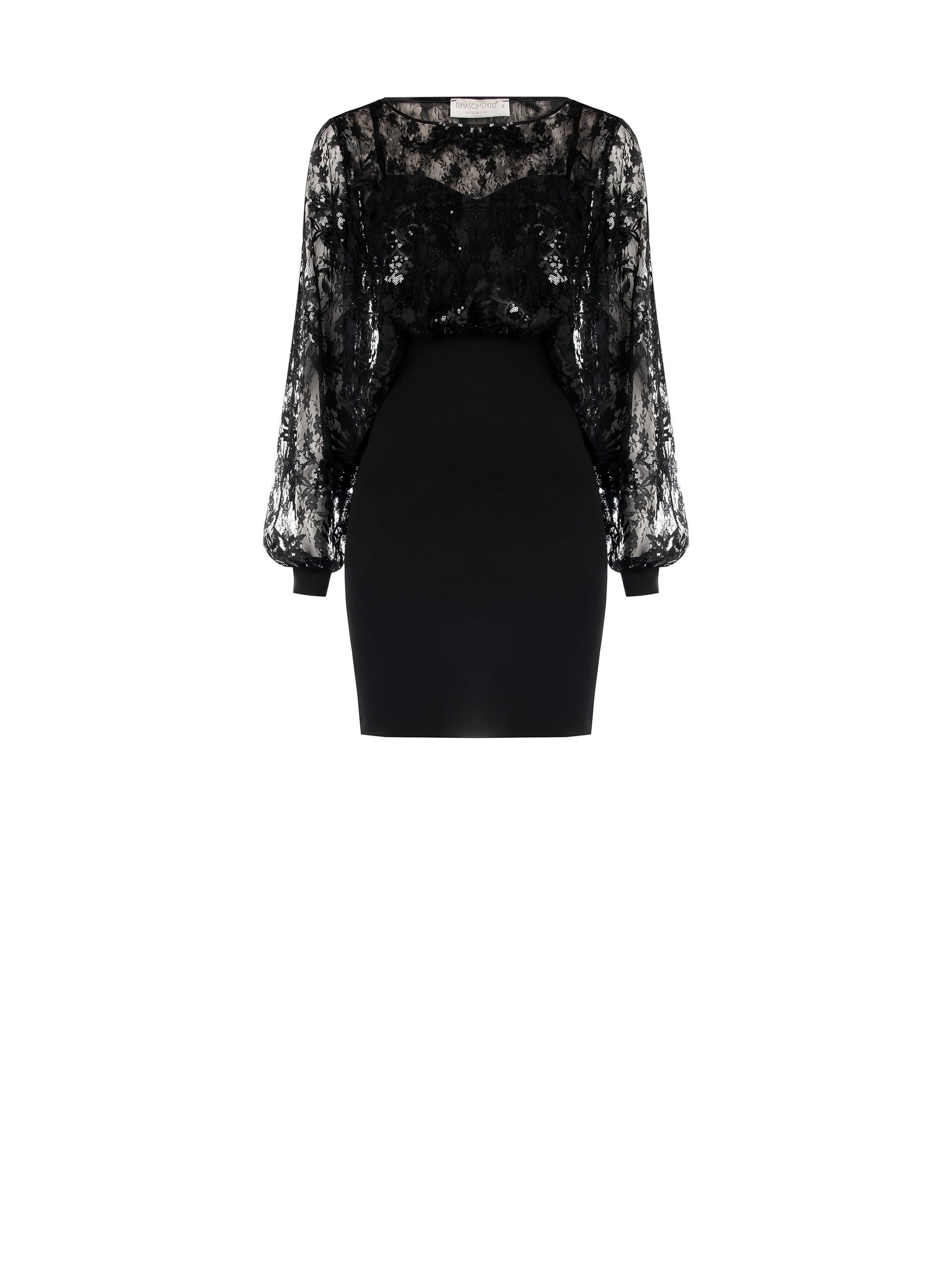 Abito Corto A Tubino In Scuba Crepe Con Mantella In Pizzo E