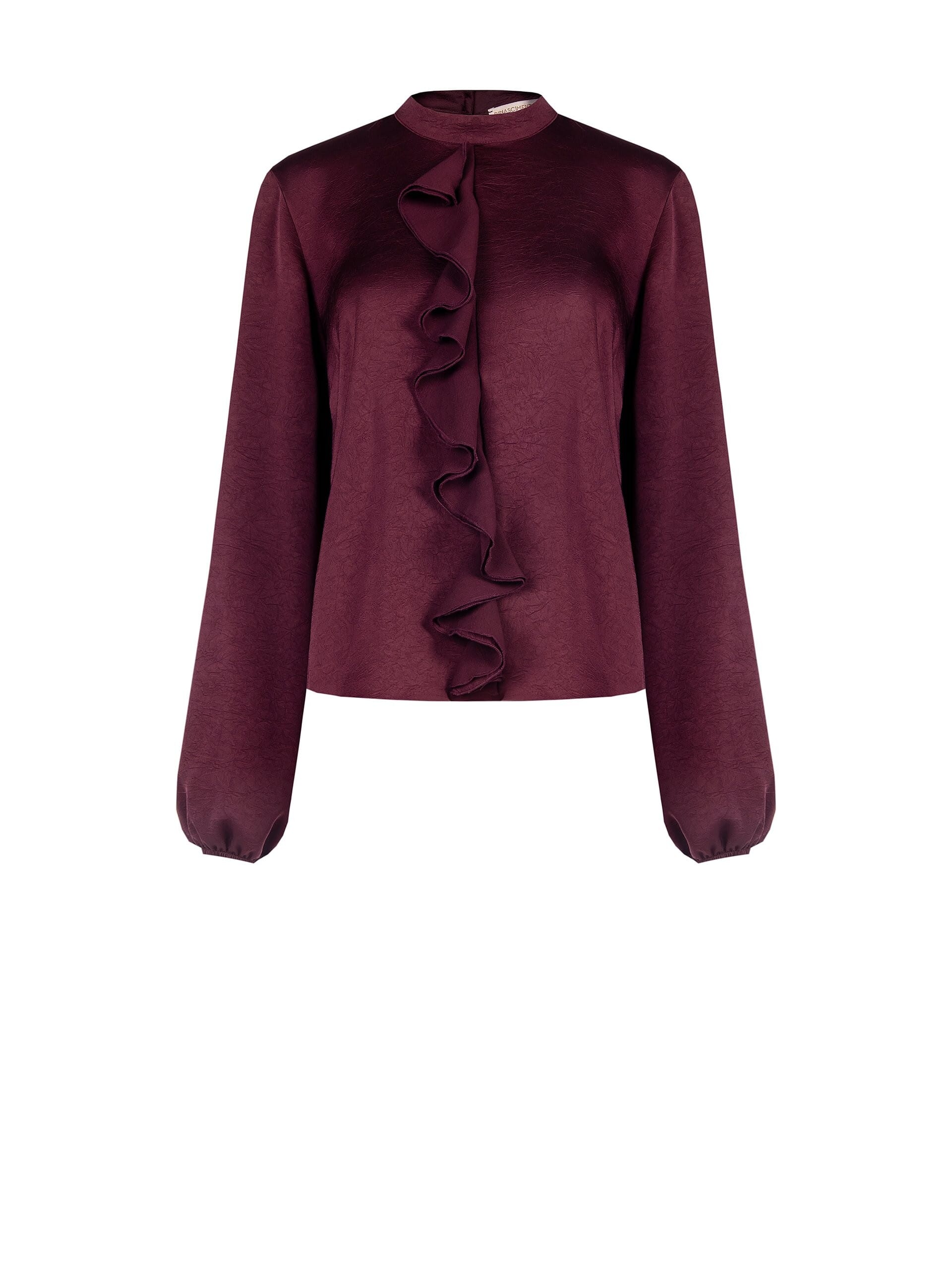 Blusa Fluida Accollata In Raso Effetto Stropicciato Con Volant Rinascimento