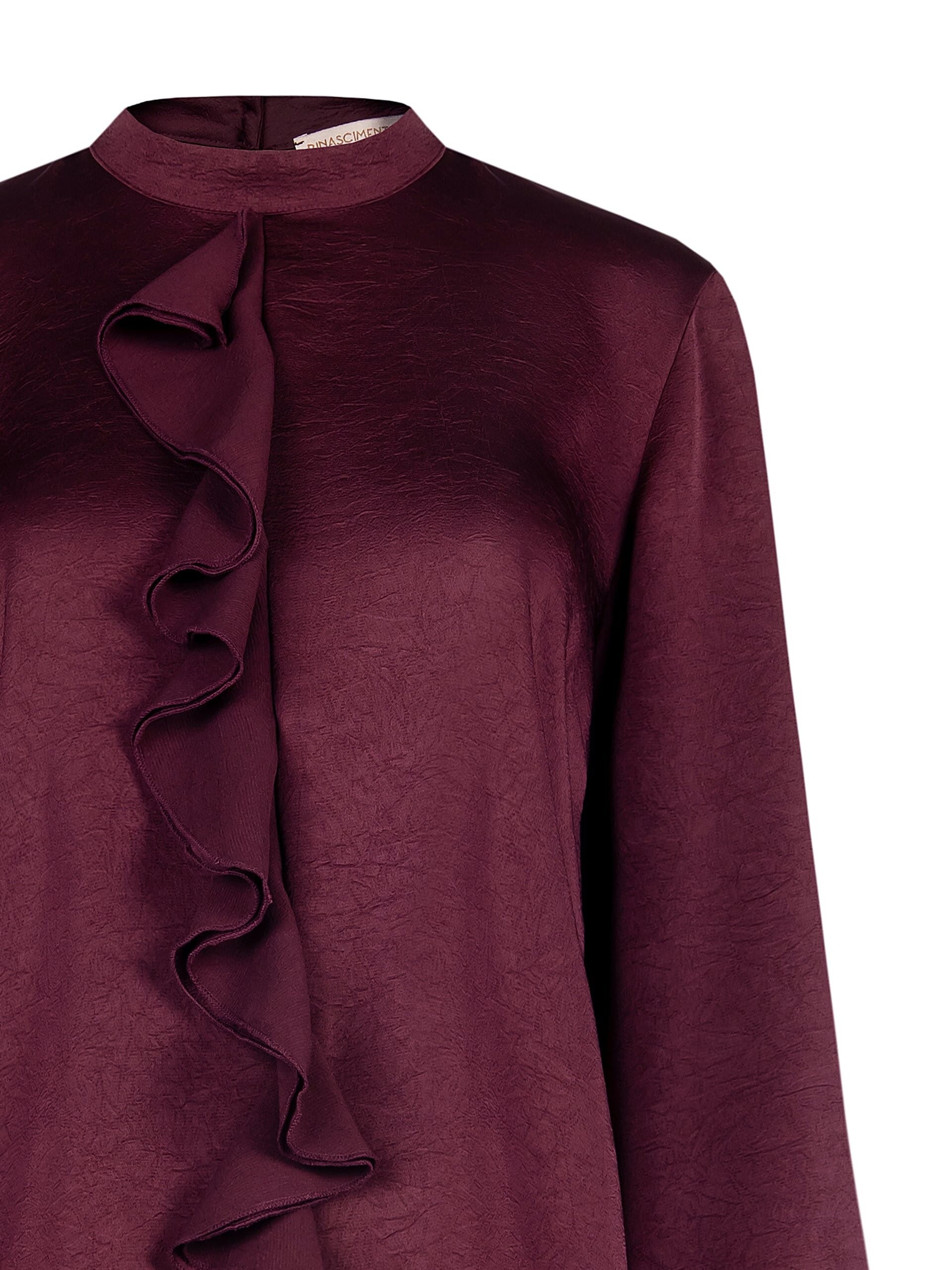 Blusa Fluida Accollata In Raso Effetto Stropicciato Con Volant Rinascimento