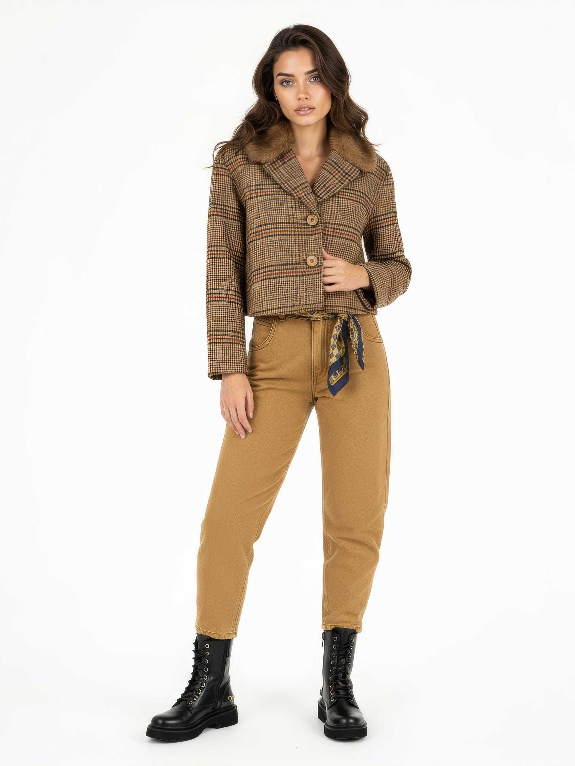 Manteau court Rinascimento avec col en fourrure synthétique amovible