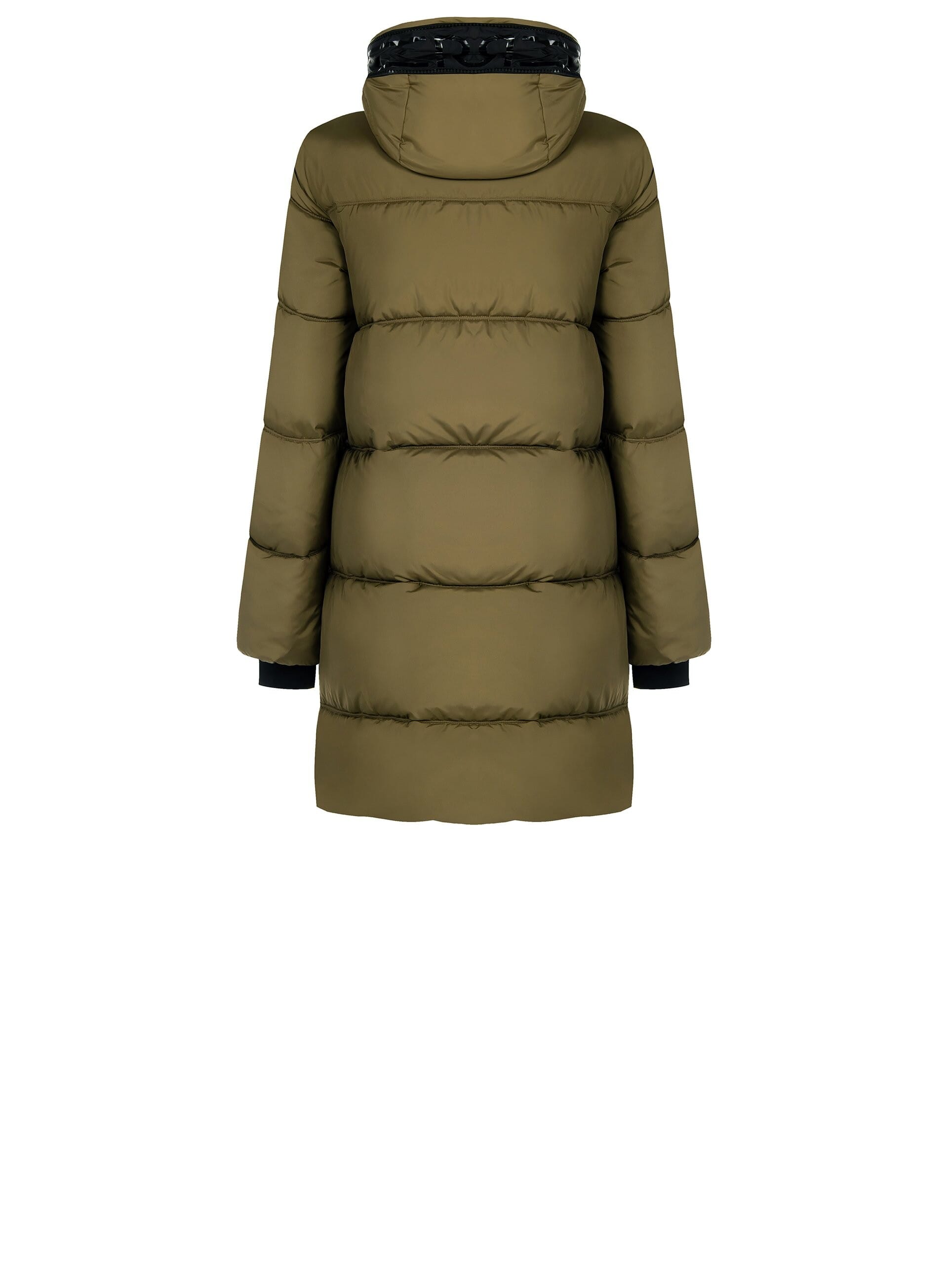 Piumino Lungo Trapuntato Con Stampa Logo Nel Cappuccio Rinascimento