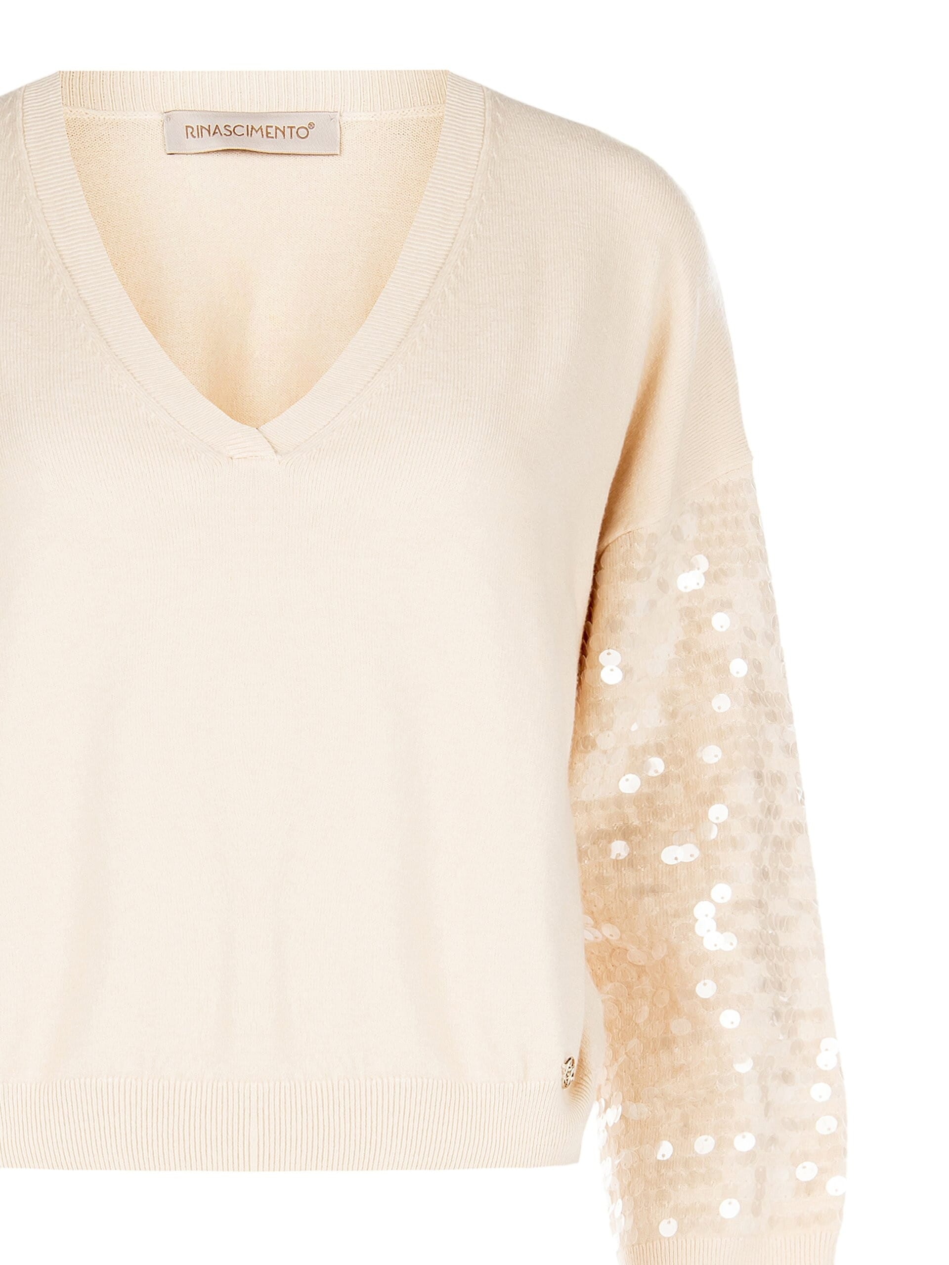 Maglione Con Scollo A V Profondo E Maniche Ricoperte Di Maxi Paillettes Rinascimento