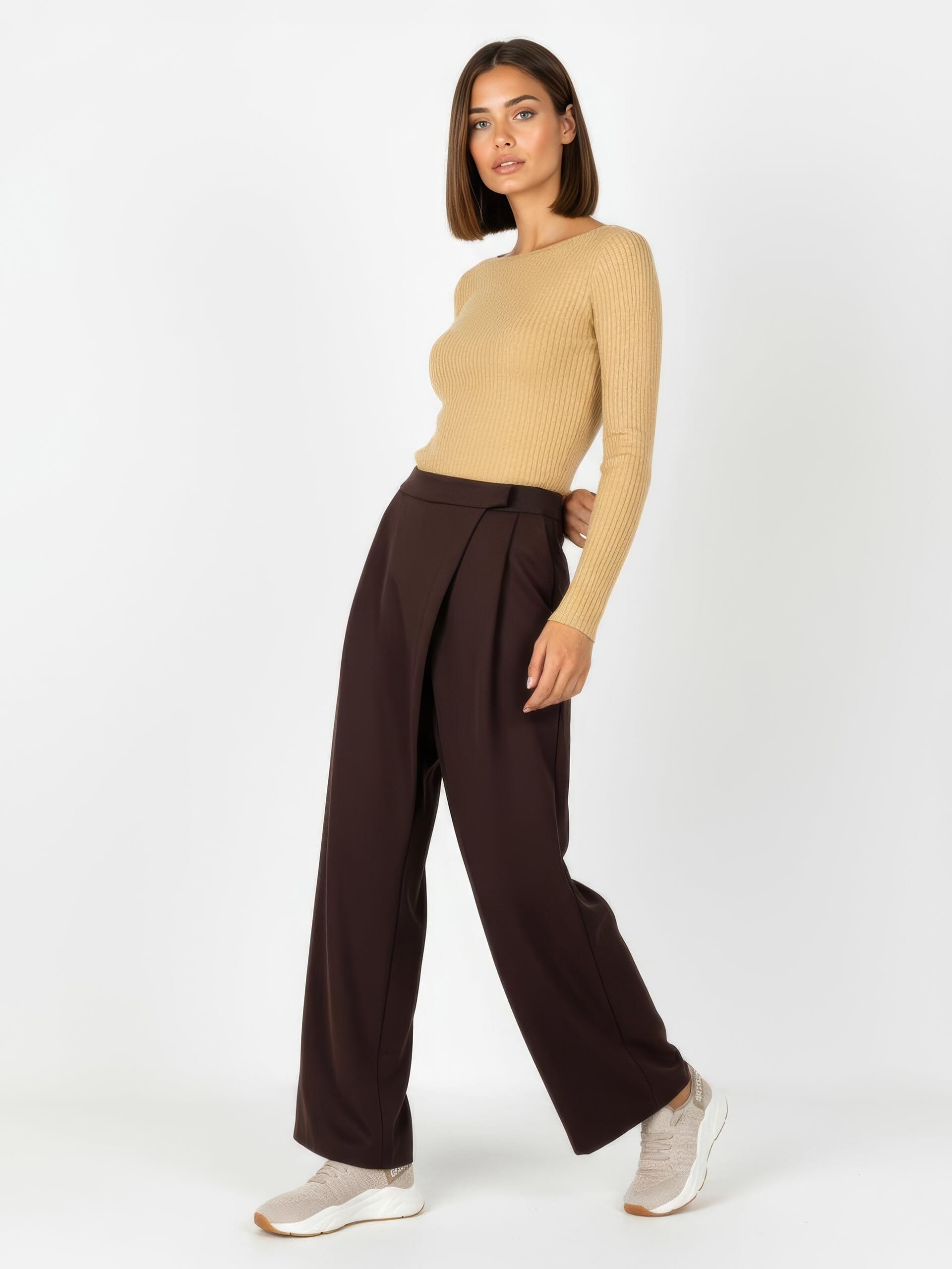Pantalon asymétrique en viscose mélangée avec plis et poches Rinascimento