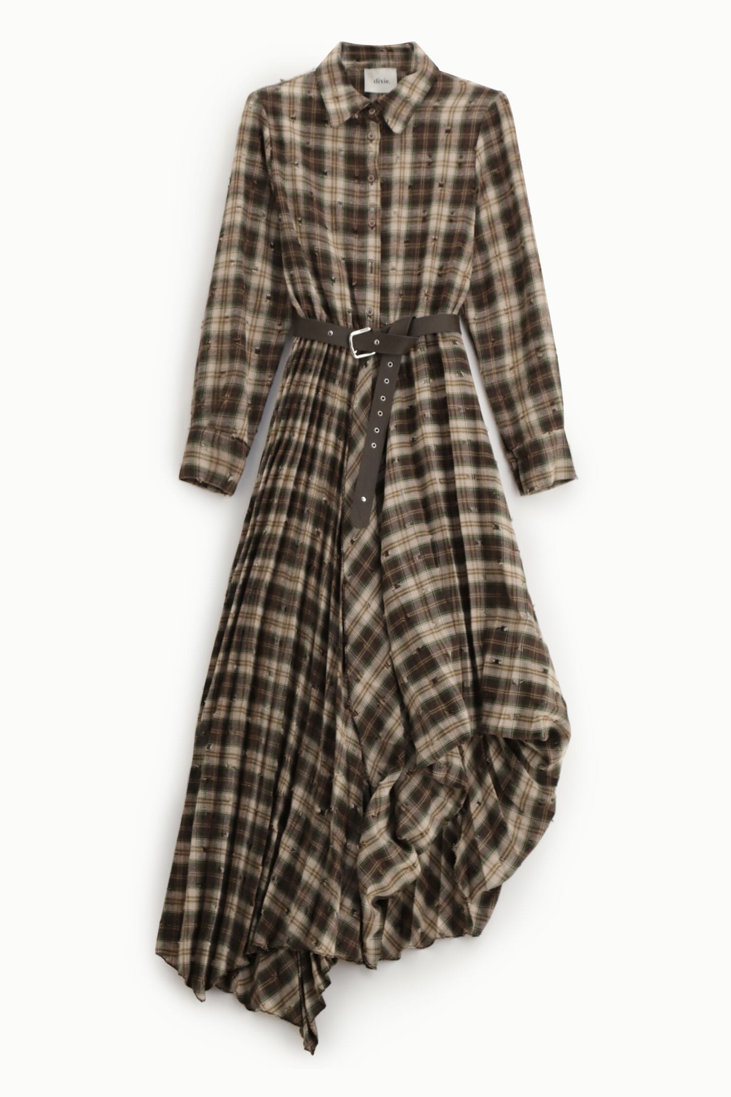 Abito Lungo Stampa Check Con Colletto Classico Dixie