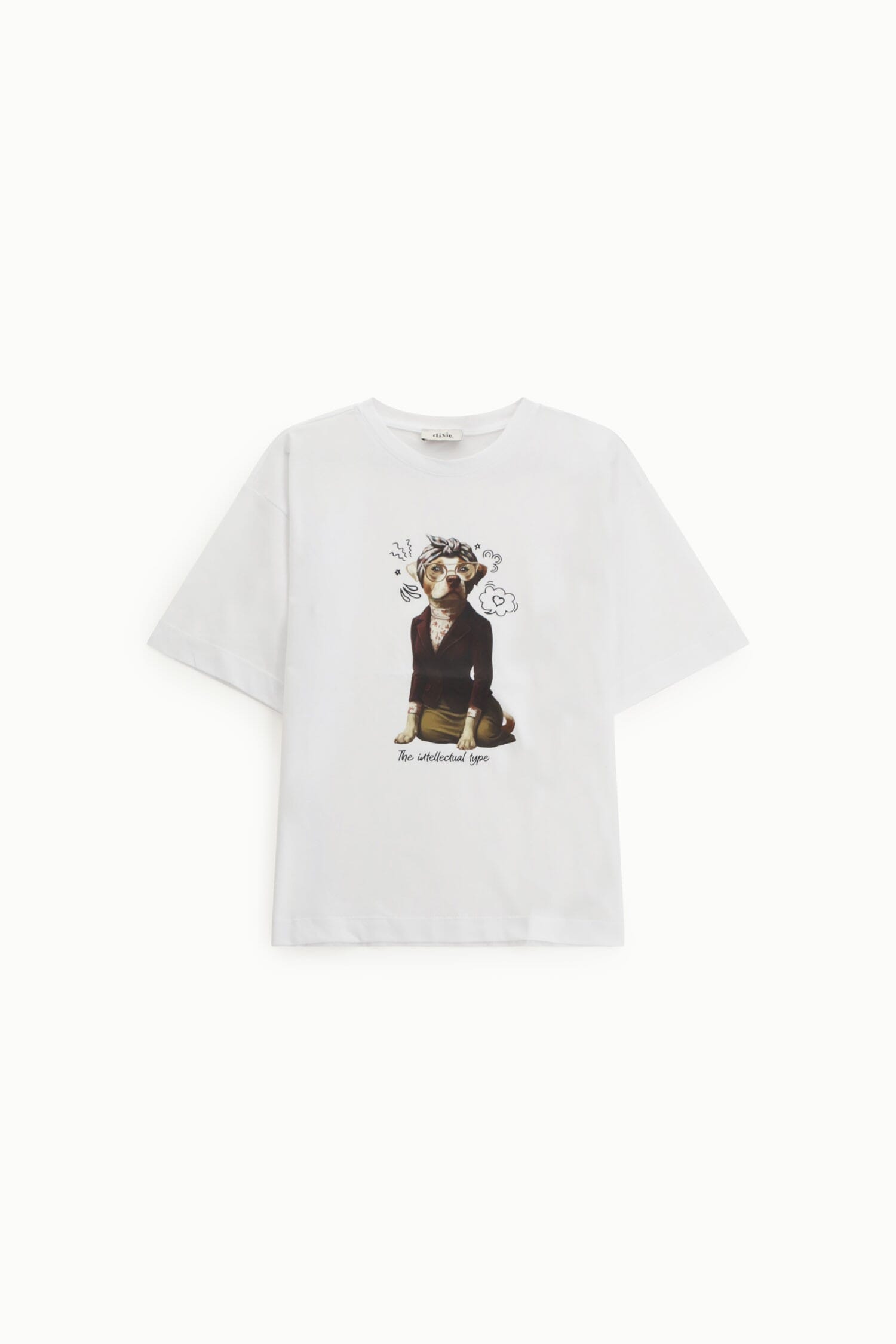 T-Shirt à manches courtes imprimé chien et lettrage Dixie