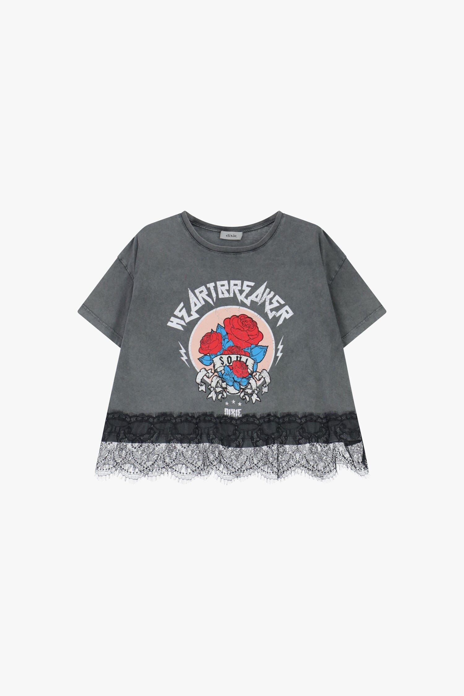 T-Shirt Corta Stampa Grafica E Bordo In Pizzo Dixie