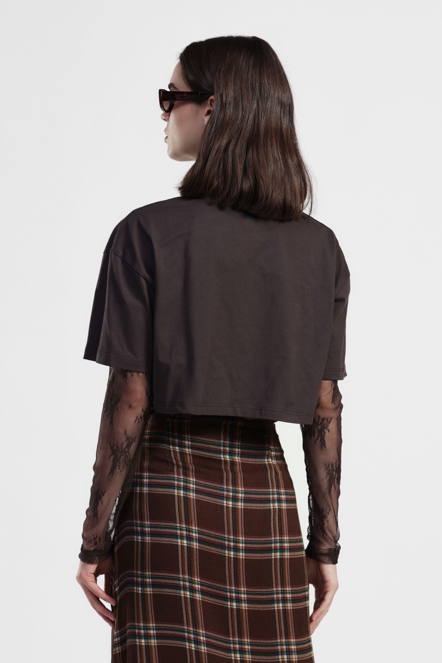 Top croisé à double couche avec manches en tulle Dixie