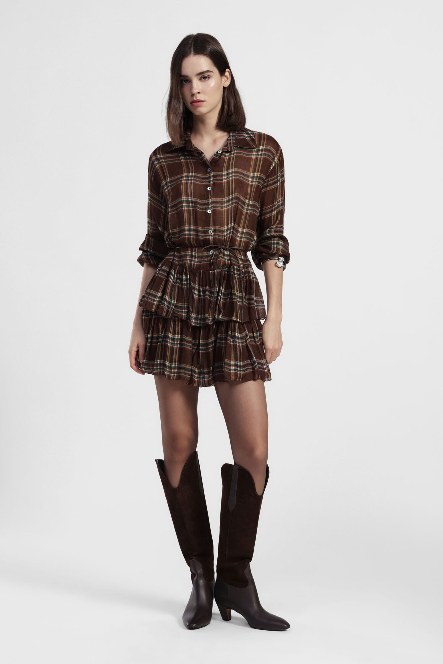 Short Plaid Dress With Buttons And Ruffles Dixie Designer
