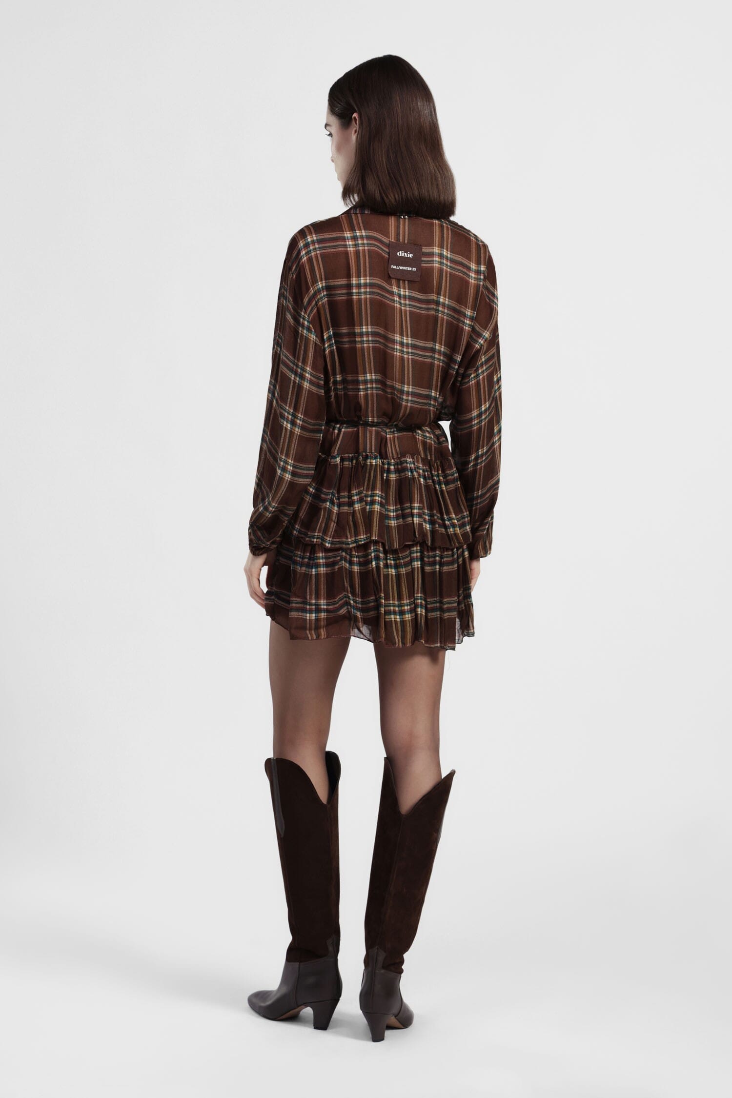 Abito Corto A Quadri Con Bottoni E Balze Dixie