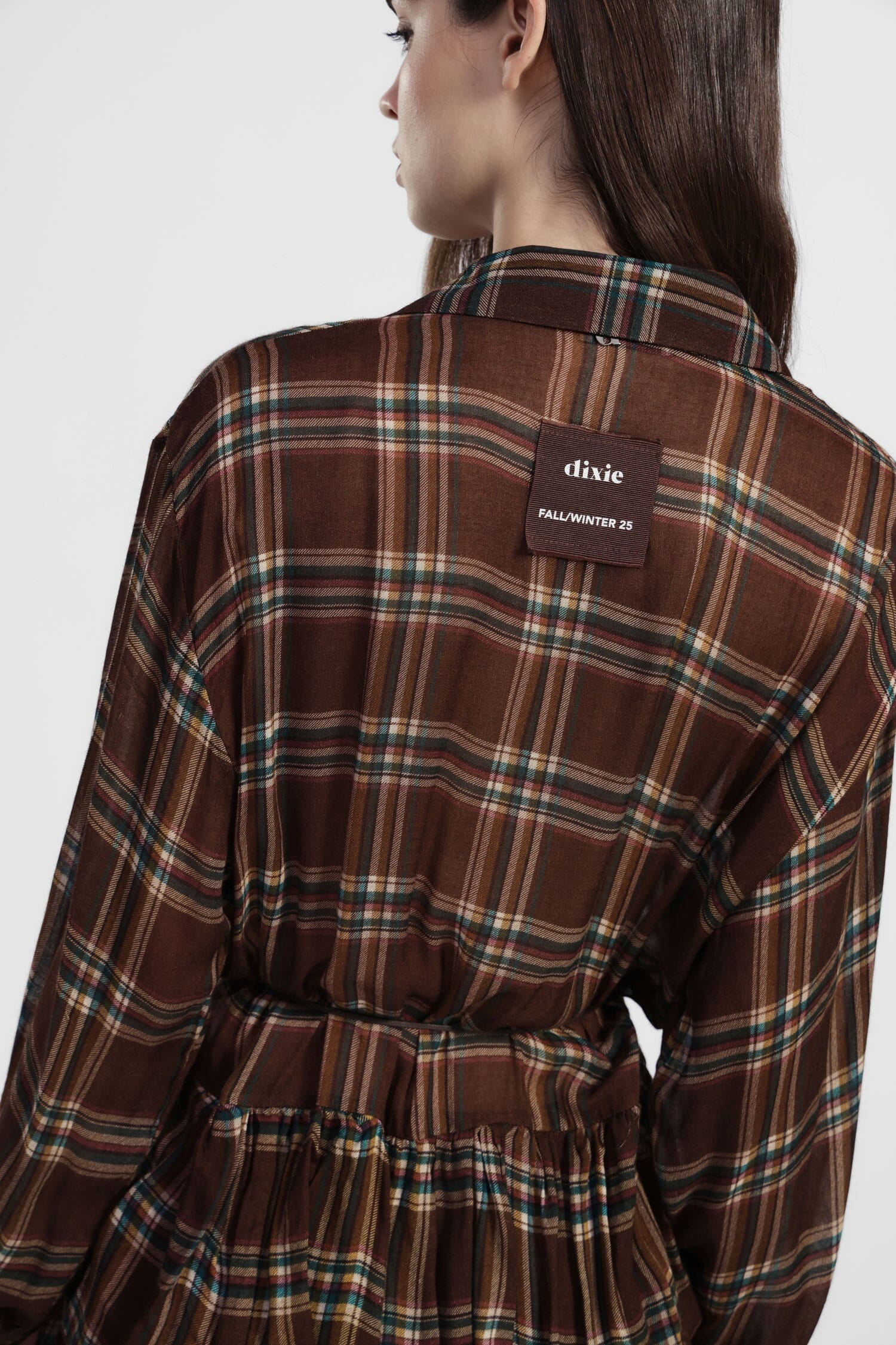 Abito Corto A Quadri Con Bottoni E Balze Dixie