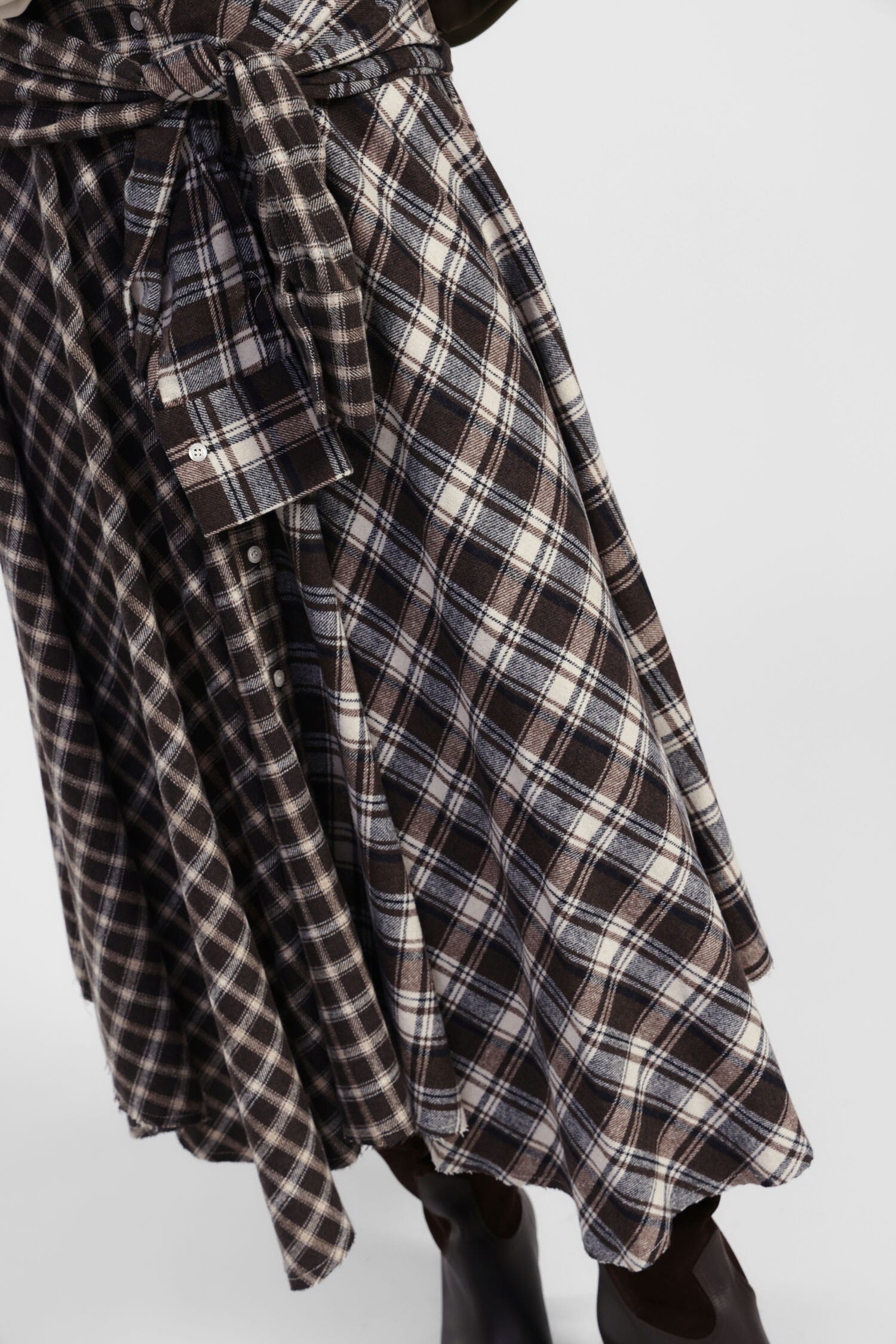Dixie Check Pattern Asymmetrical Midi Skirt