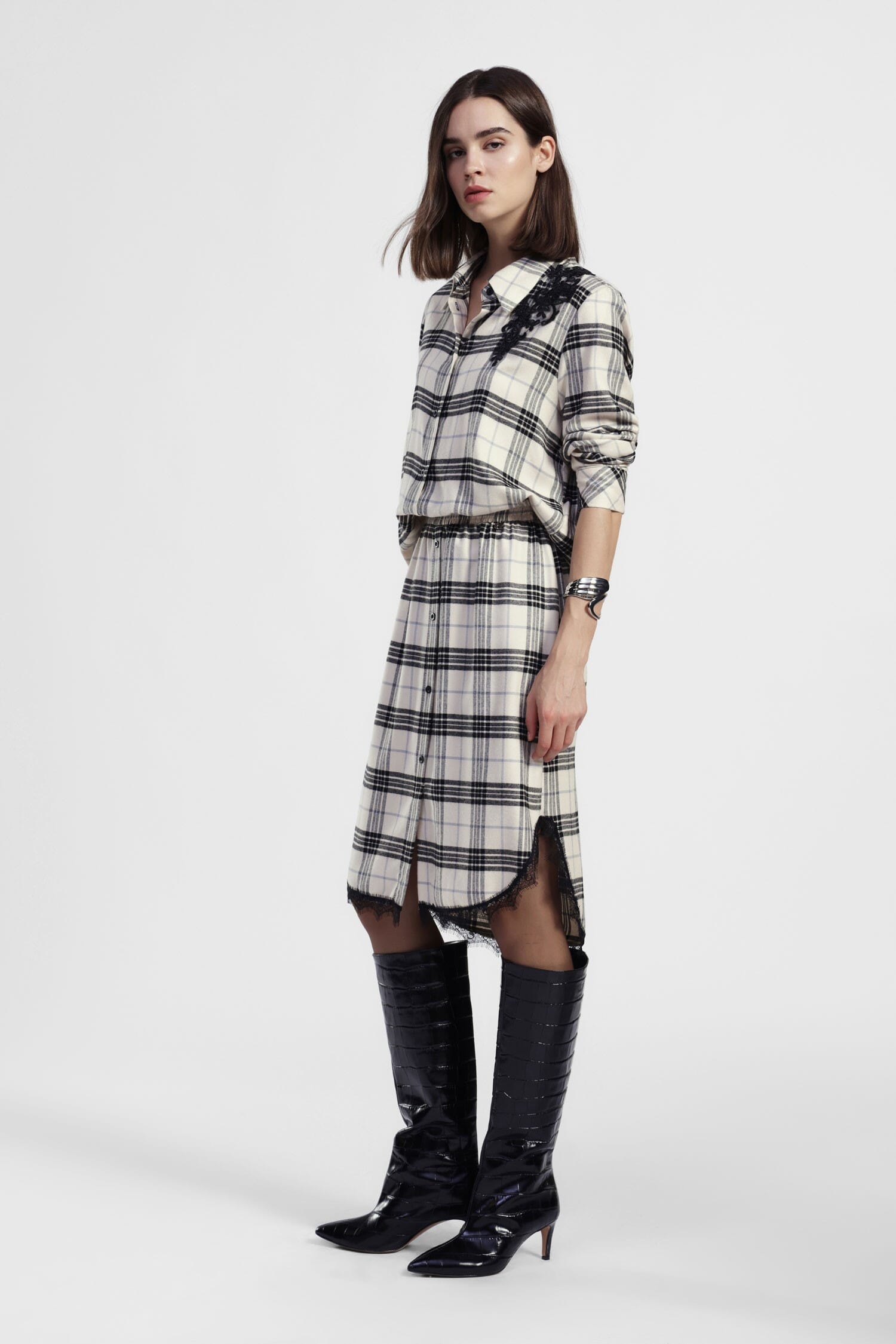 Gonna Corta A Quadri Con Bordo In Pizzo Dixie