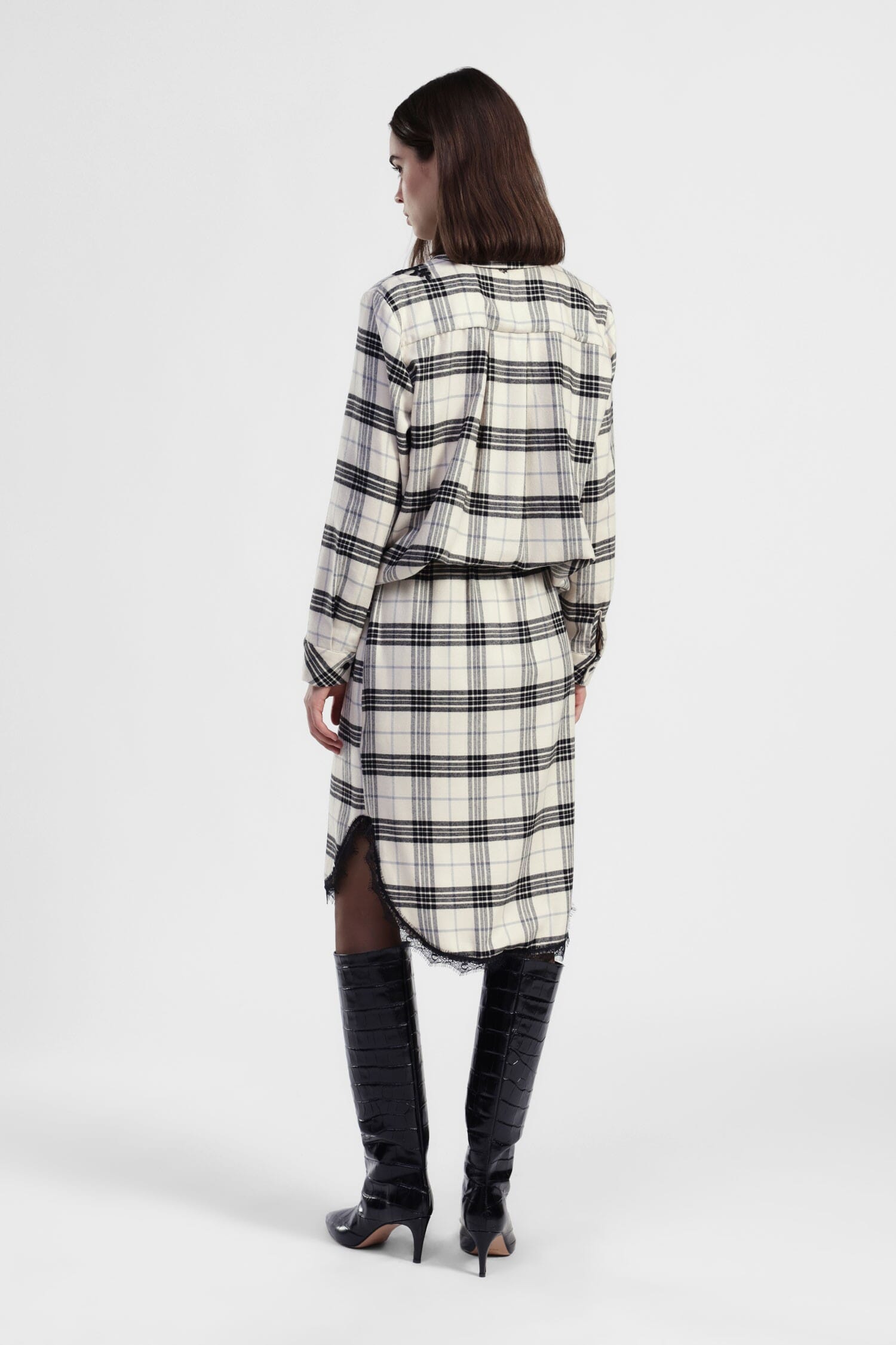 Gonna Corta A Quadri Con Bordo In Pizzo Dixie