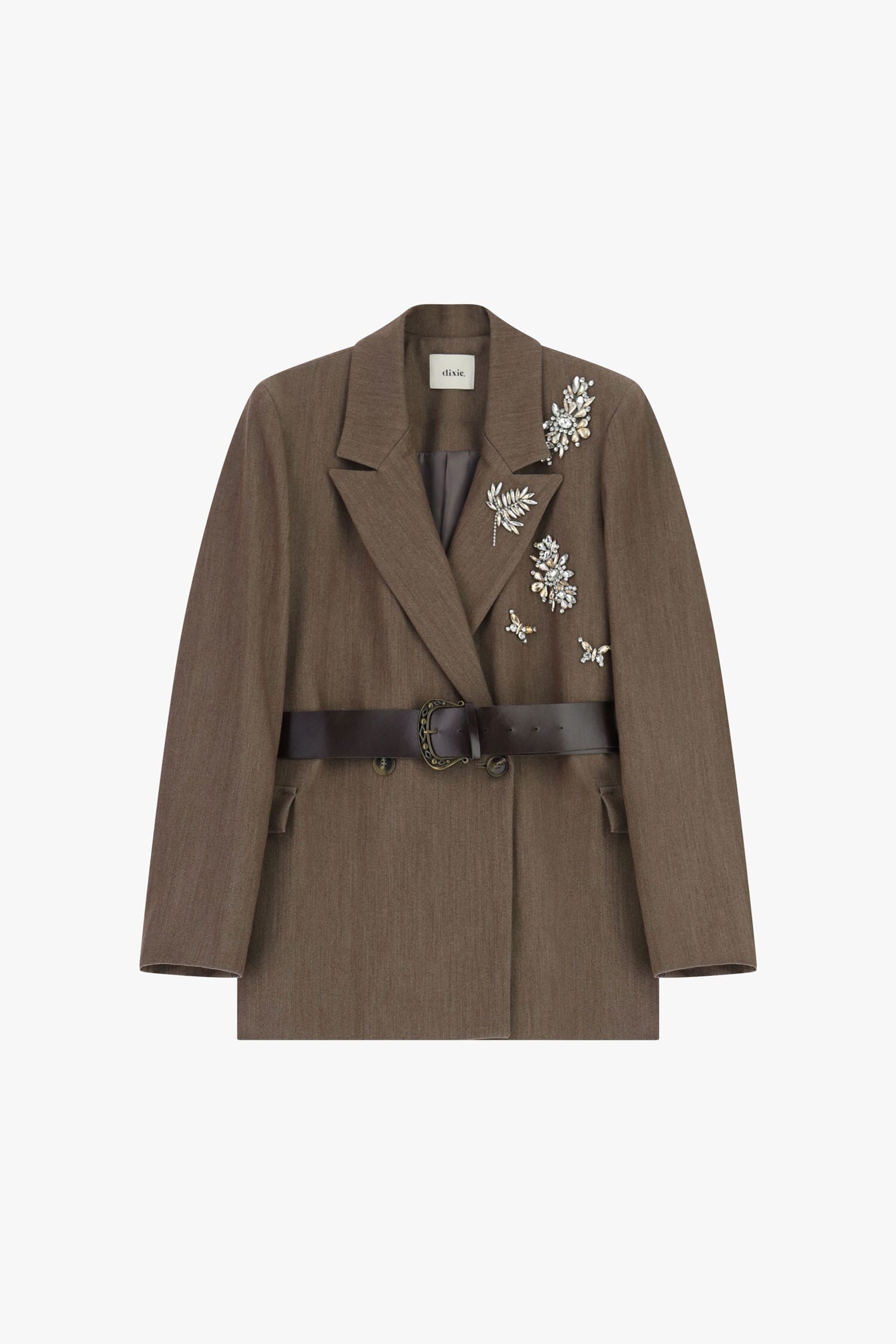 Blazer à double boutonnage avec ceinture et appliques ornées de bijoux Dixie