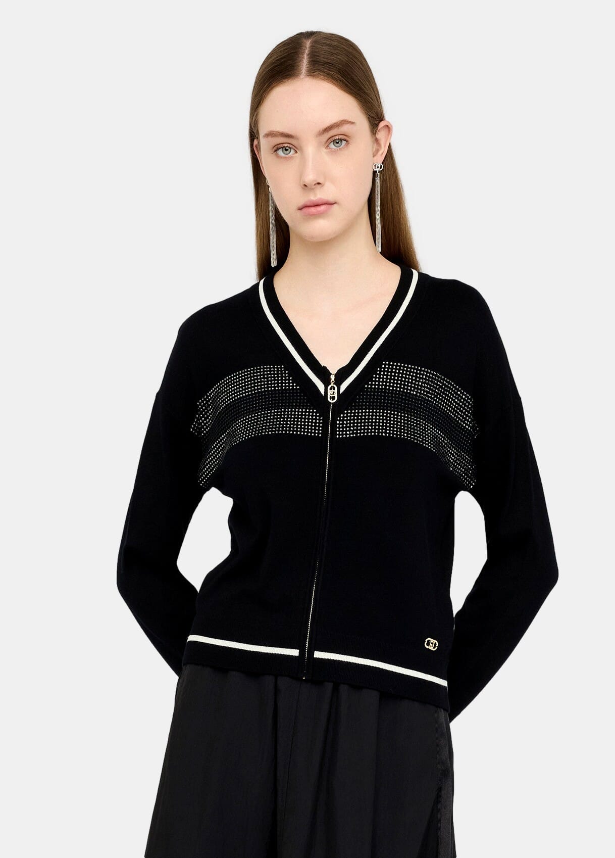 Maglia Con Zip E Strass Liu Jo