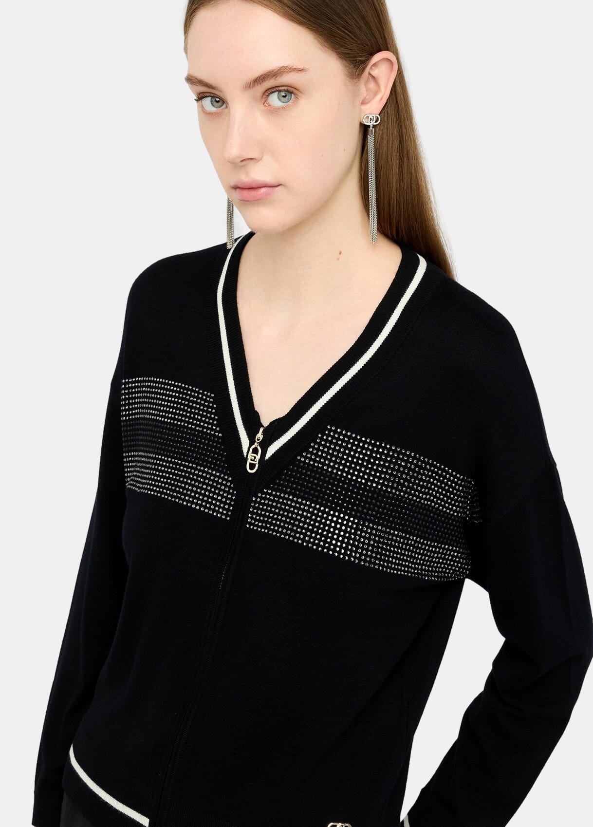 Maglia Con Zip E Strass Liu Jo