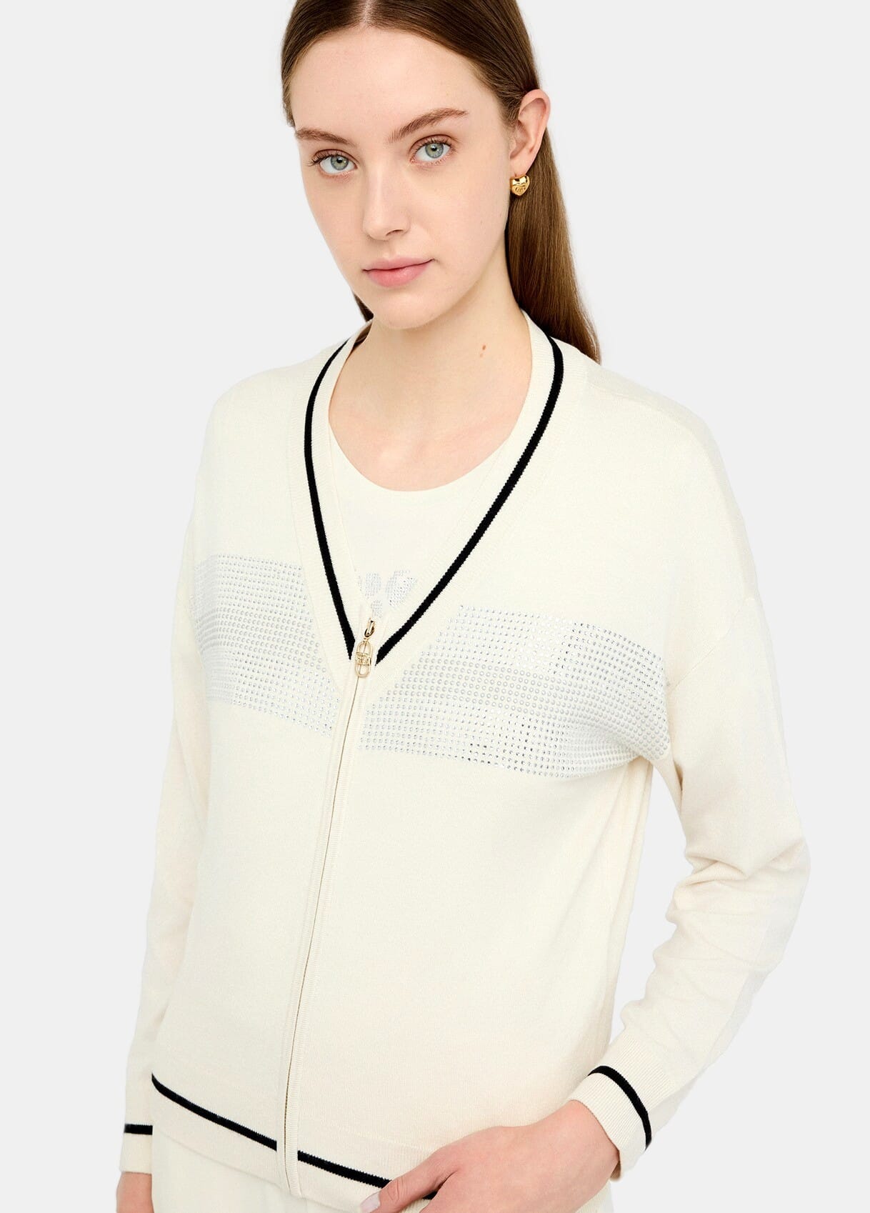 Maglia Con Zip E Strass Liu Jo