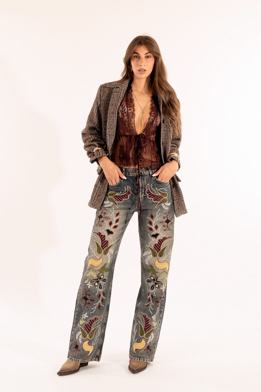 Kontatto Flower Embroidery Jeans