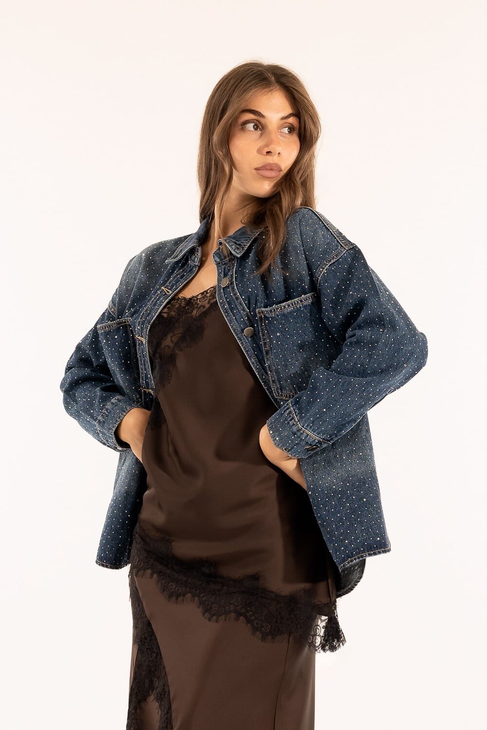 Camicia Over Denim Strass Kontatto