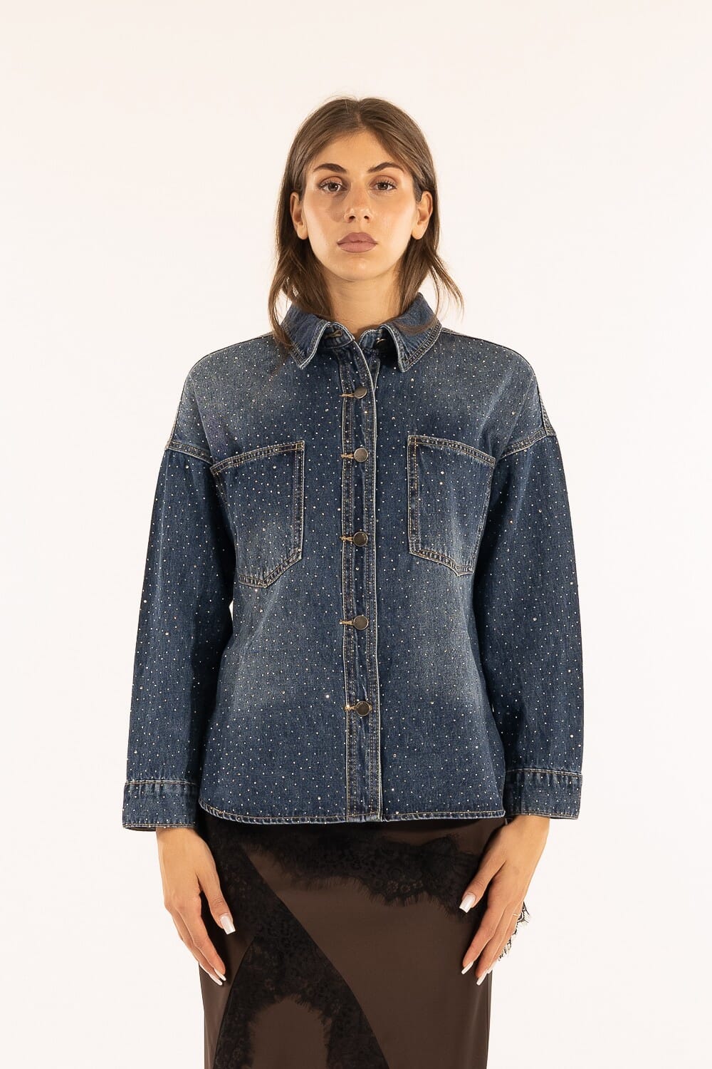 Camicia Over Denim Strass Kontatto