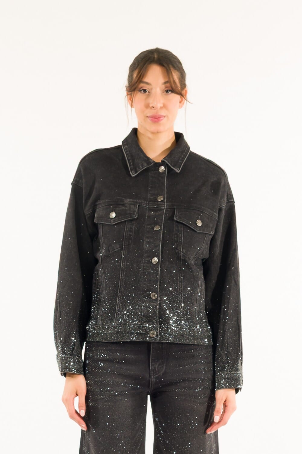 Kontatto - Veste en jean avec strass