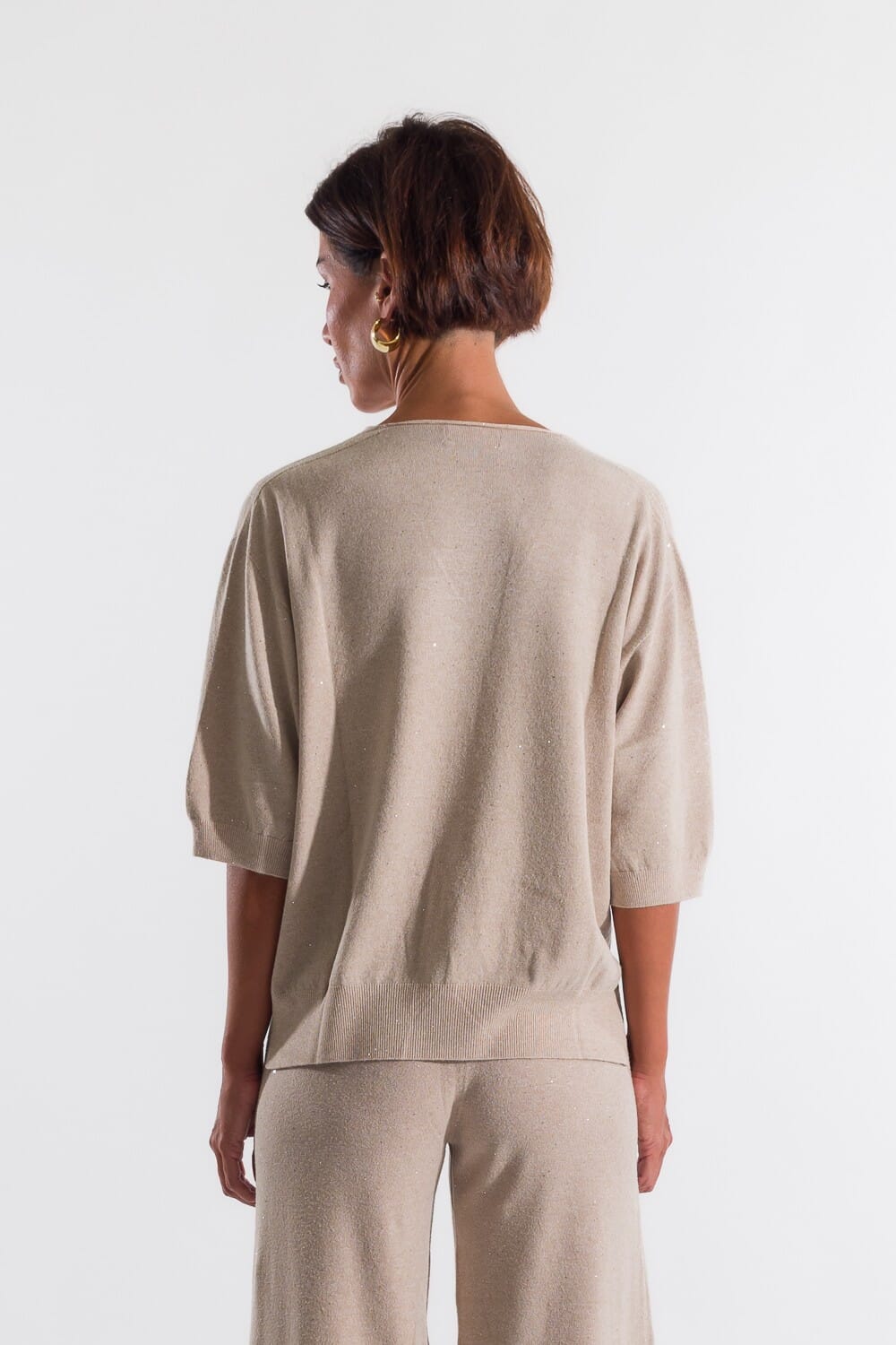 Kontatto Sequins Short Sleeve V-neck Sweater