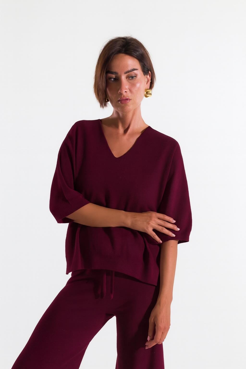 Kontatto Sequins Short Sleeve V-neck Sweater