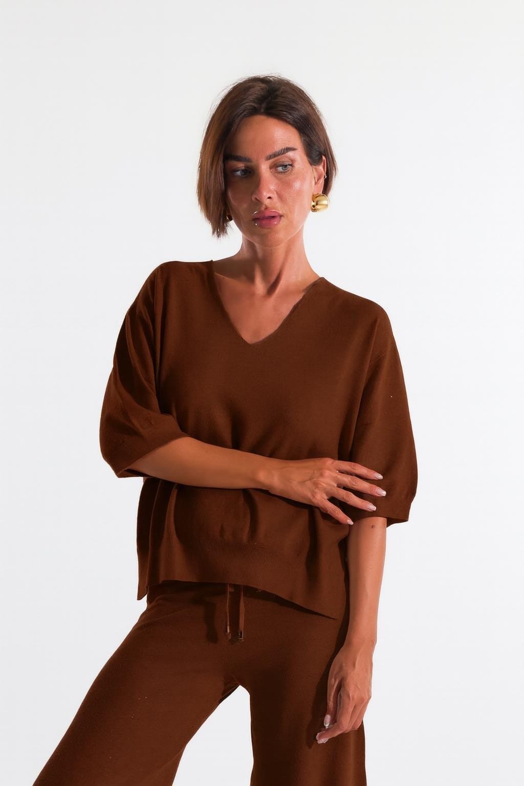 Kontatto Sequins Short Sleeve V-neck Sweater