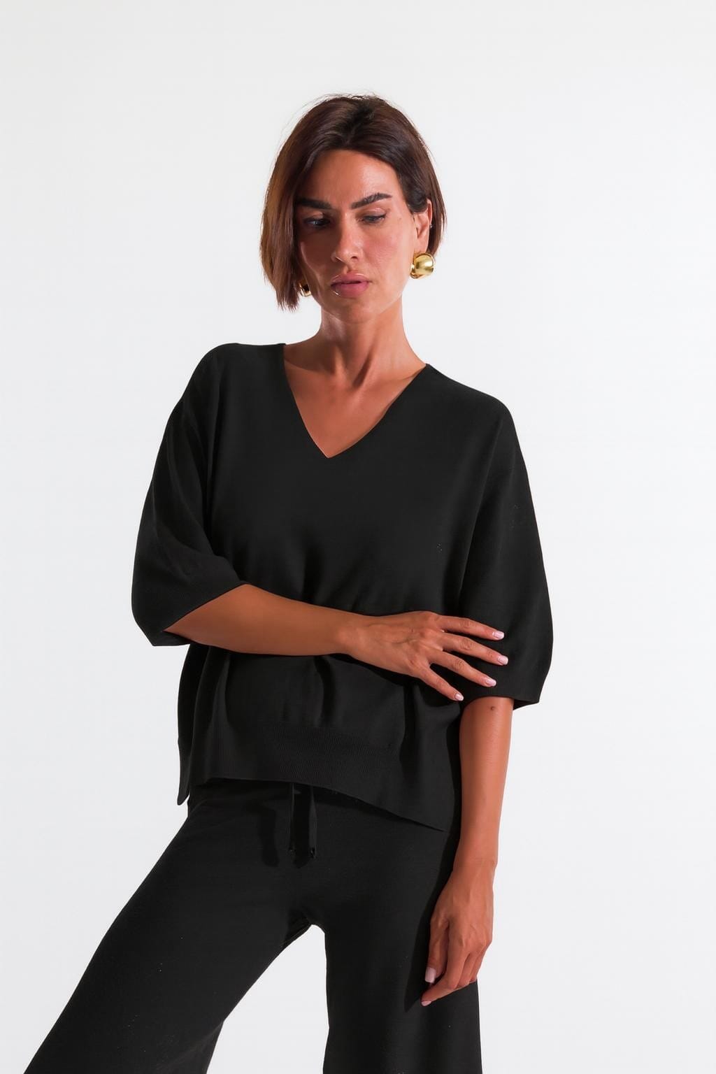 Kontatto Sequins Short Sleeve V-neck Sweater