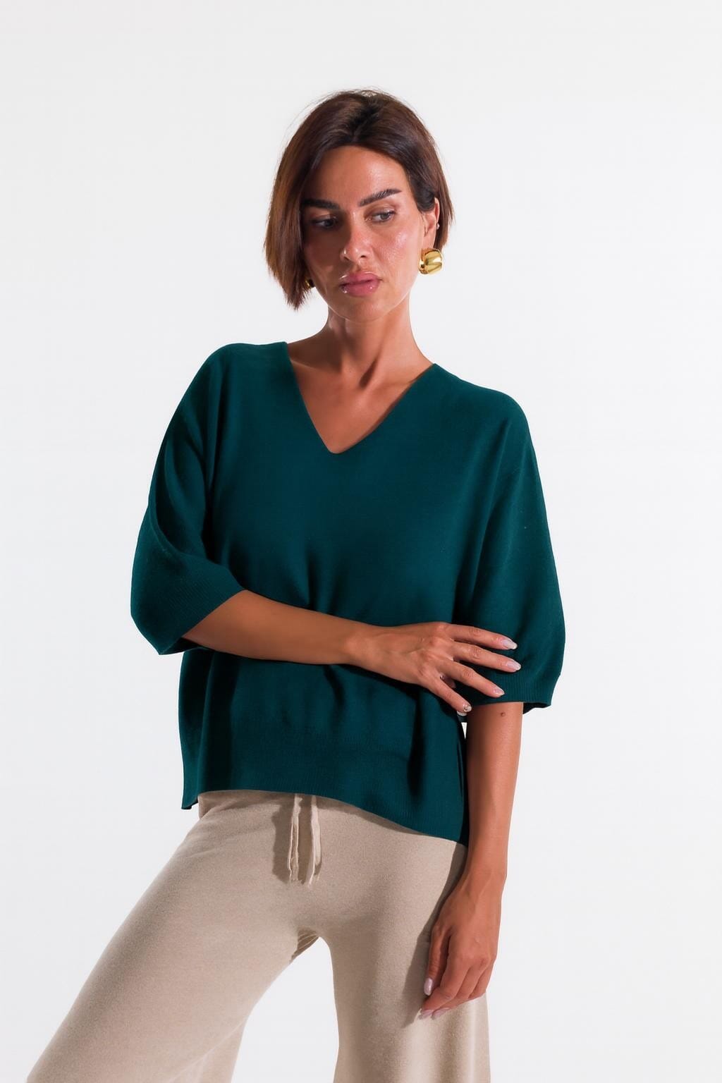 Kontatto Sequins Short Sleeve V-neck Sweater