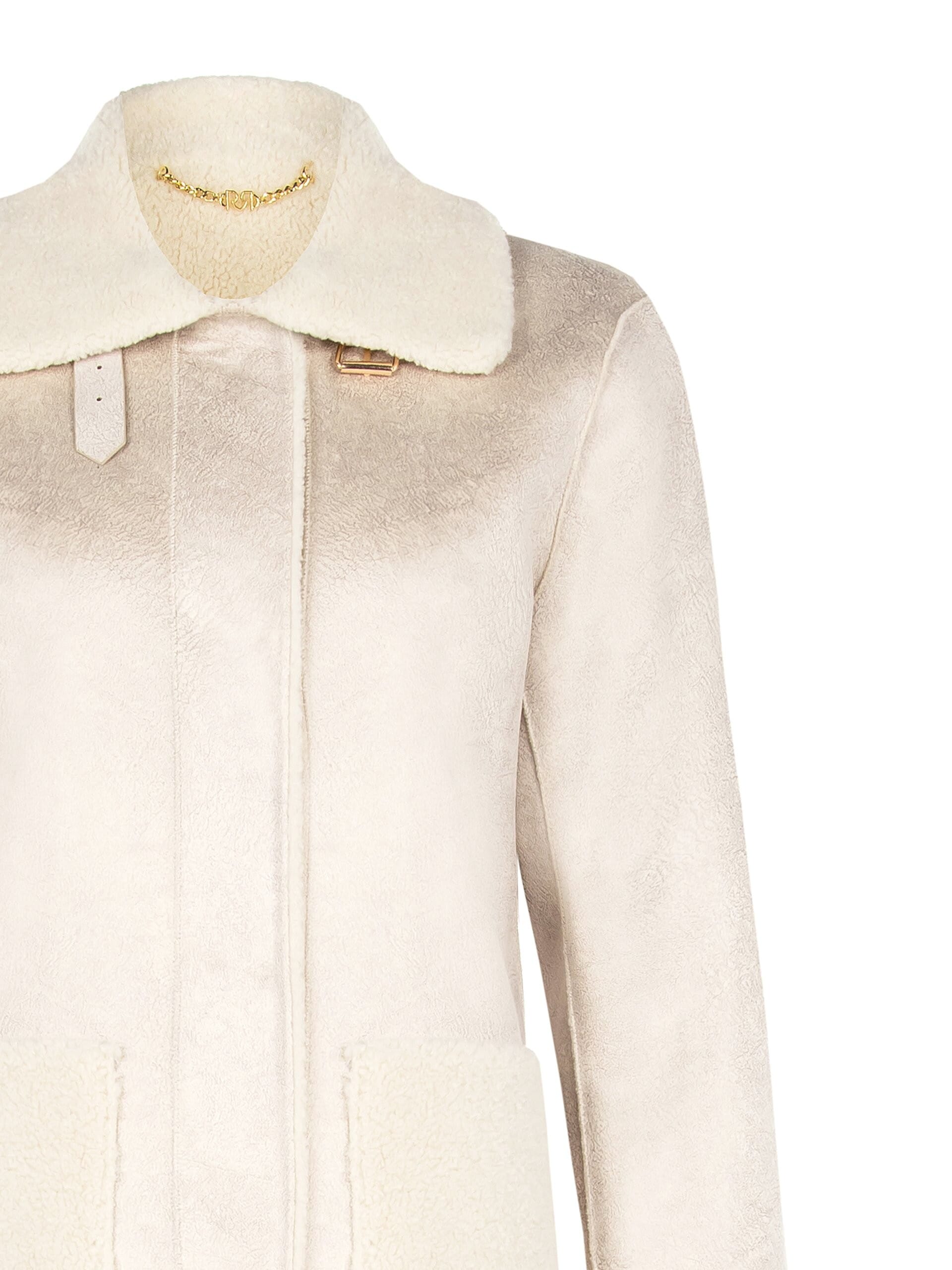 Manteau long de style motard en peau de mouton Simil Rinascimento à effet effiloché