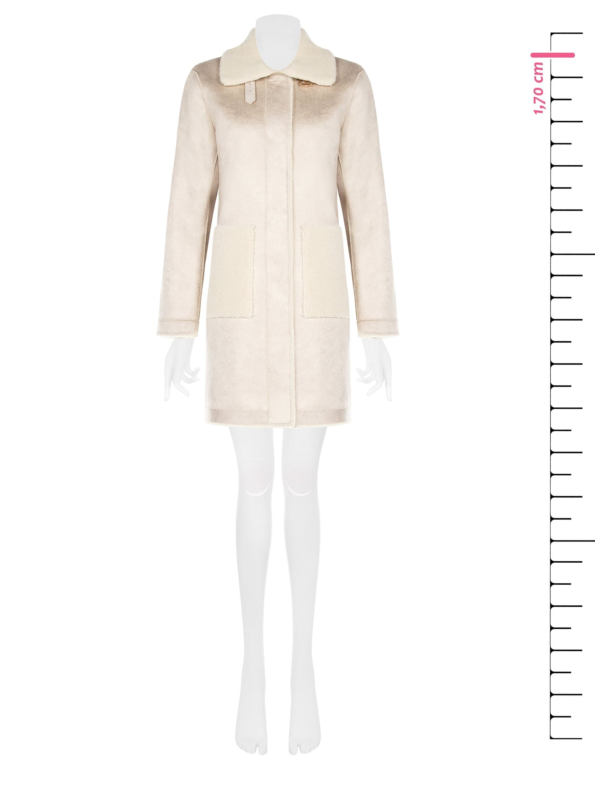 Manteau long de style motard en peau de mouton Simil Rinascimento à effet effiloché